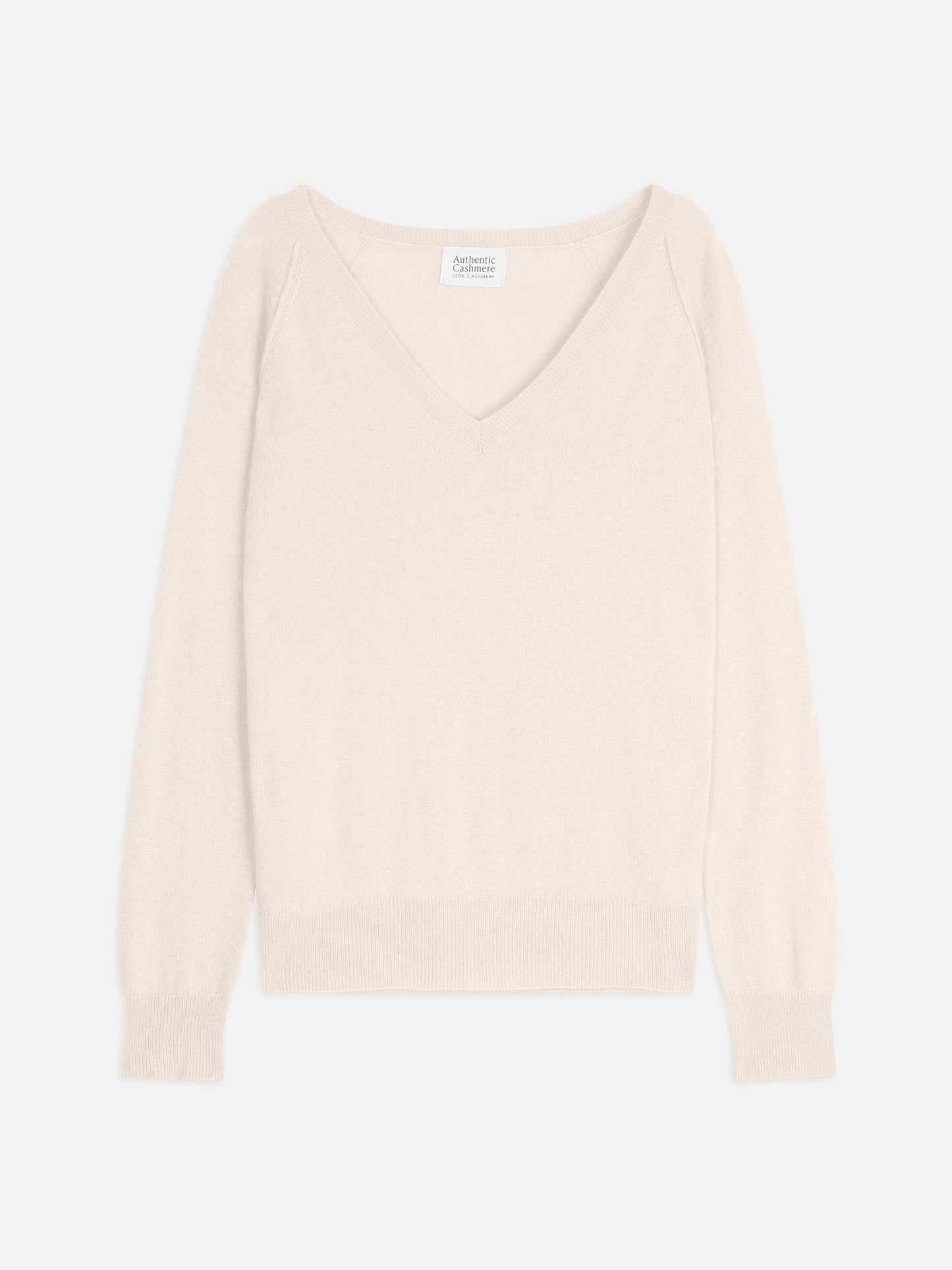 GIUSALET Elfenbeinfarbener Pullover mit V-Ausschnitt, 100 % Kaschmir