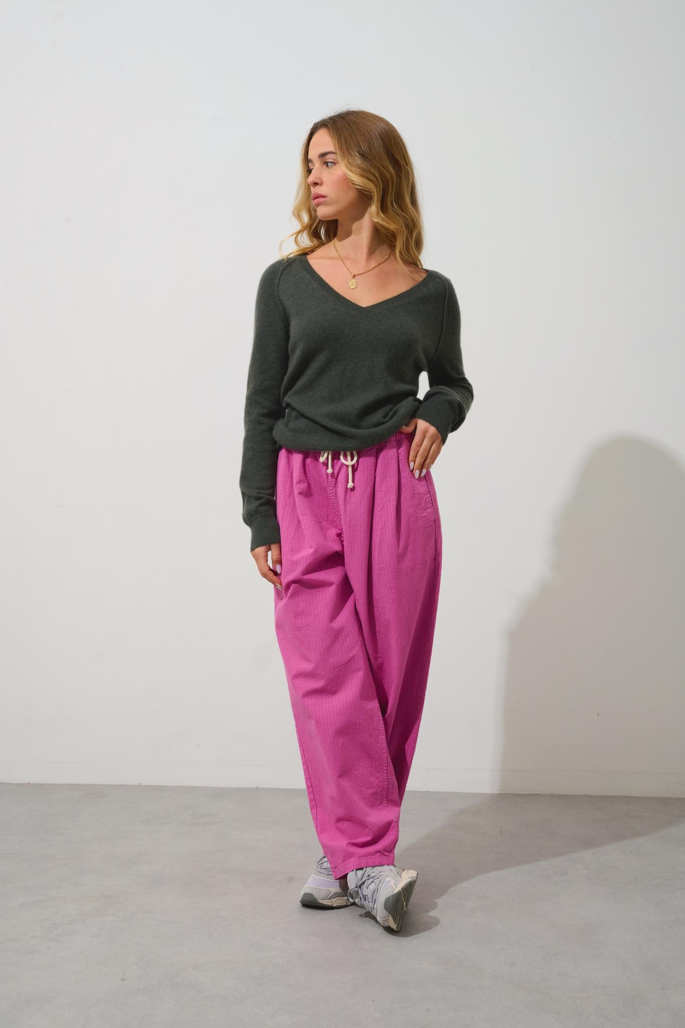 GIUSALET Pullover mit V-Ausschnitt khaki meliert 100% Kaschmir