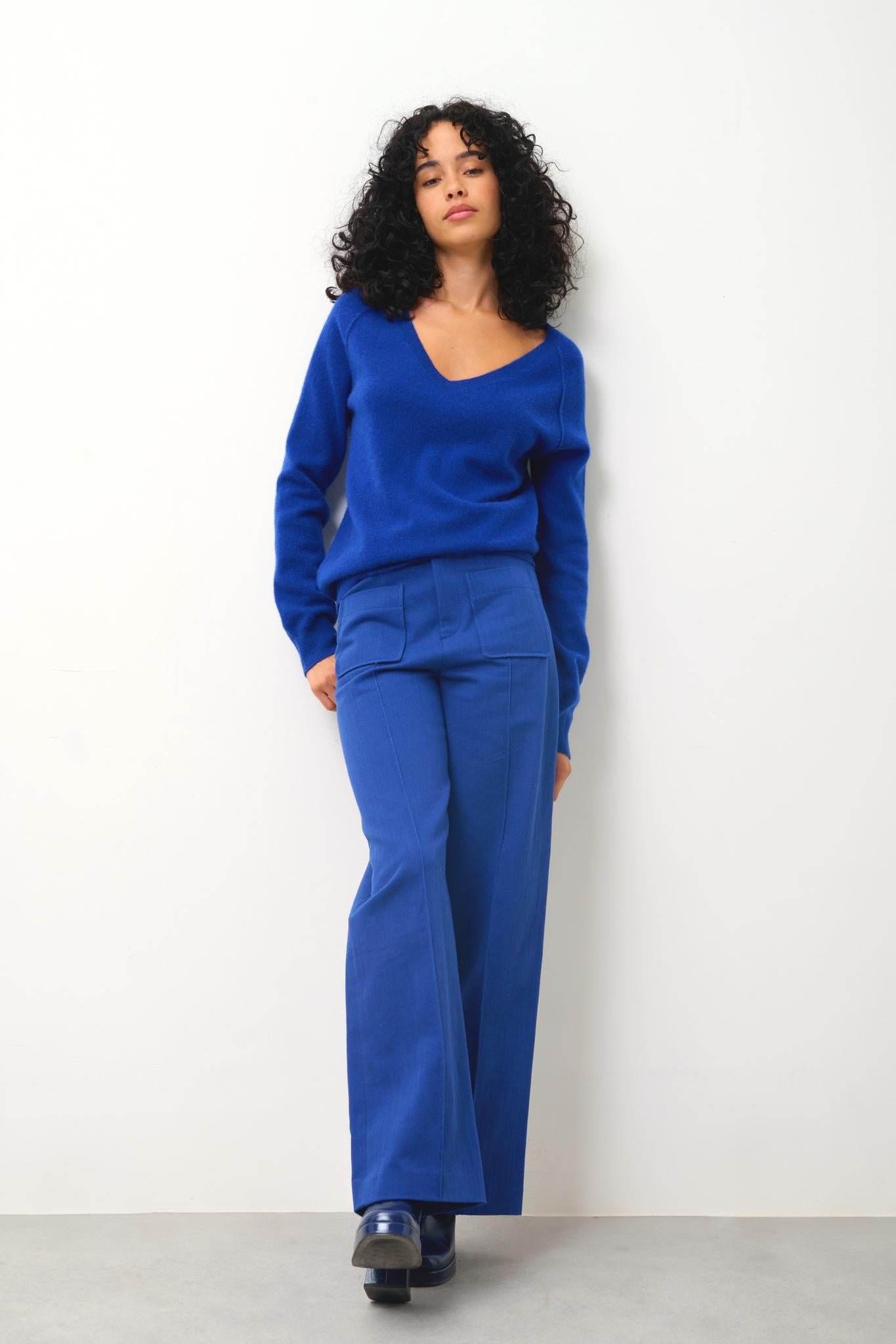 GIUSALET pull col v outremer 100% cachemire