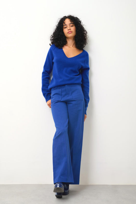 GIUSALET Pullover mit V-Ausschnitt ultramarin 100% Kaschmir