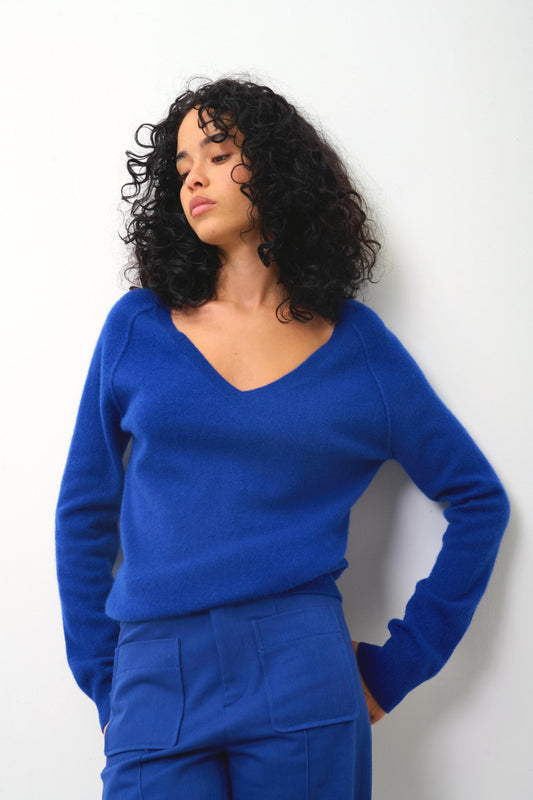 GIUSALET Pullover mit V-Ausschnitt ultramarin 100% Kaschmir