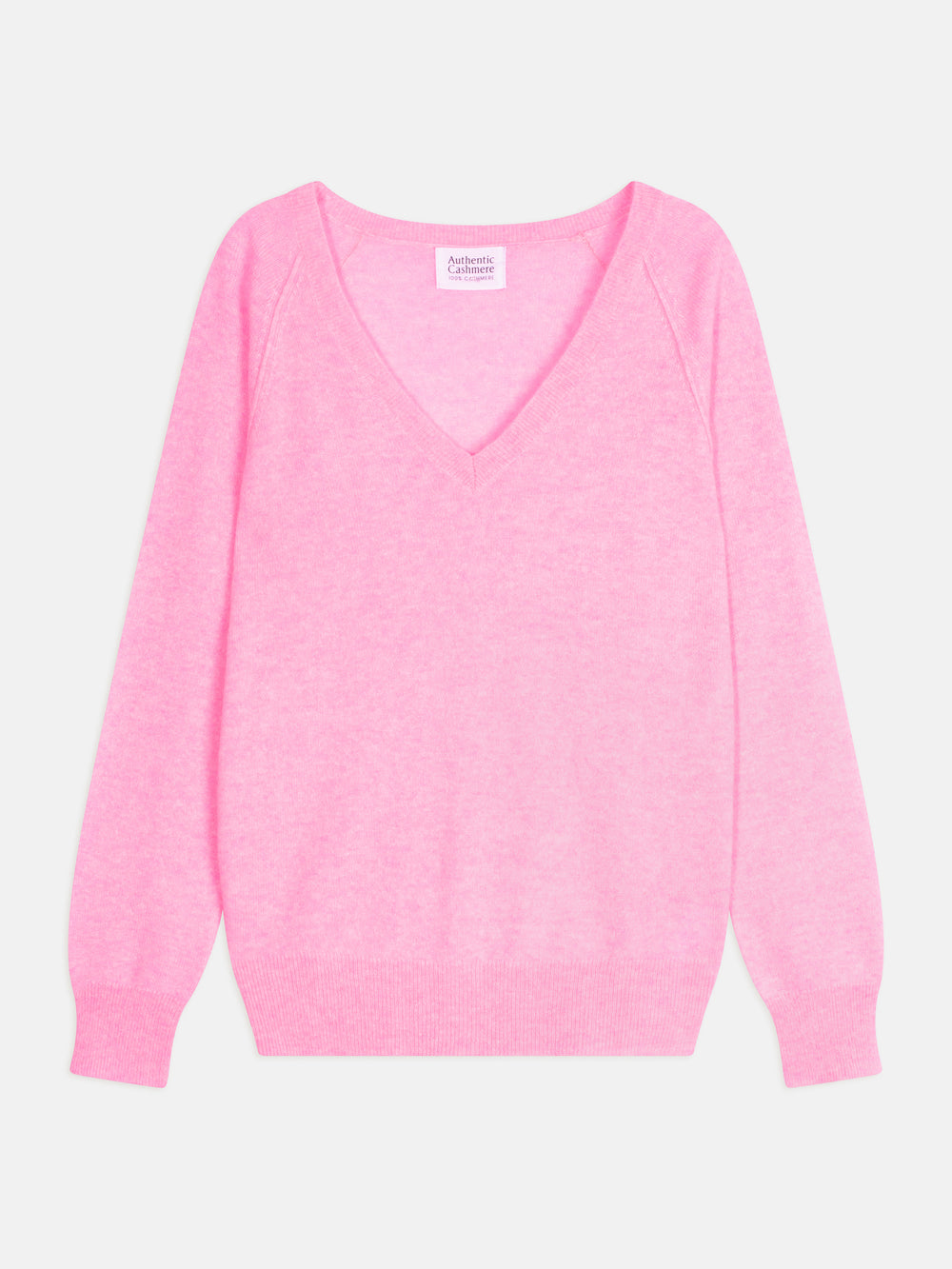GIUSALET pull col v rose fluo chiné 100% cachemire