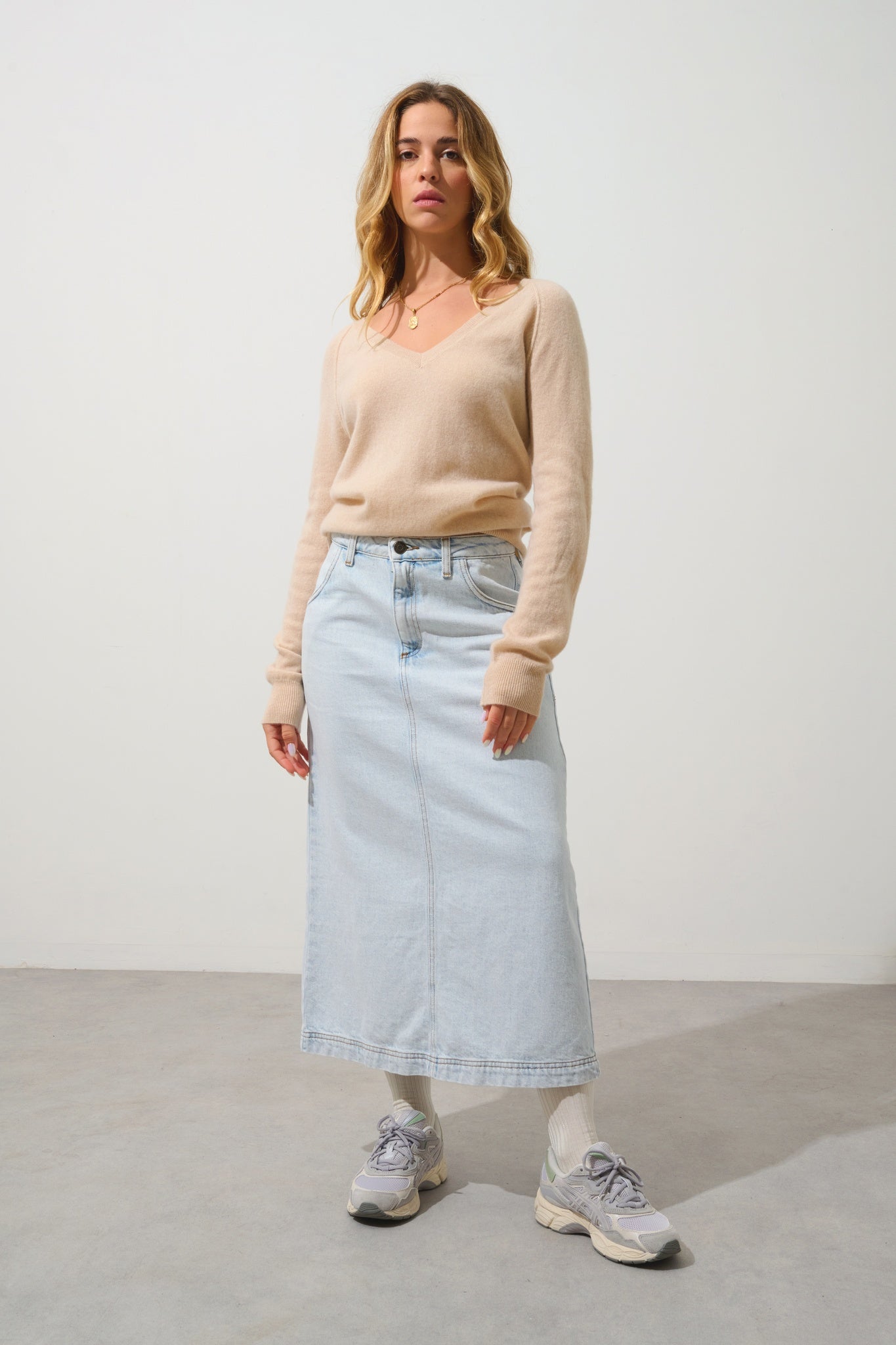 GIUSALET pull col v sable 100% cachemire