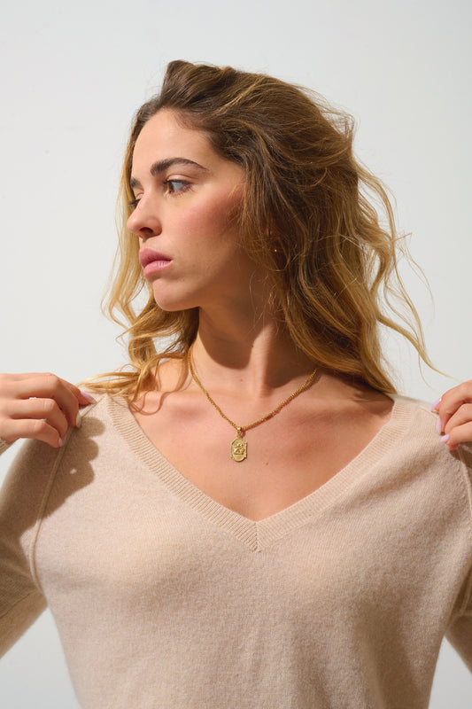 GIUSALET Pullover mit V-Ausschnitt sandfarben 100% Kaschmir