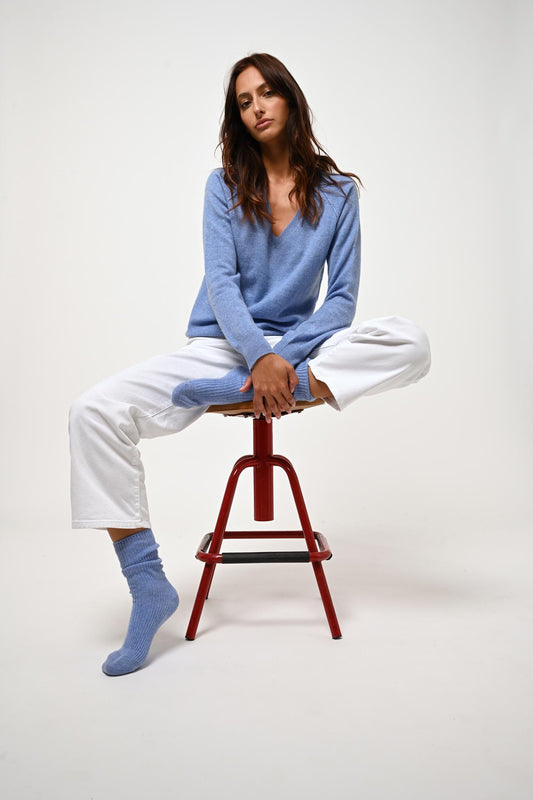 GIUSALET v-neck sweater sky 100% cashmere