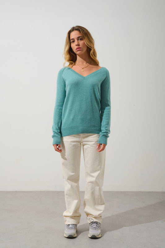 GIUSALET v-neck sweater mottled green 100% cashmere
