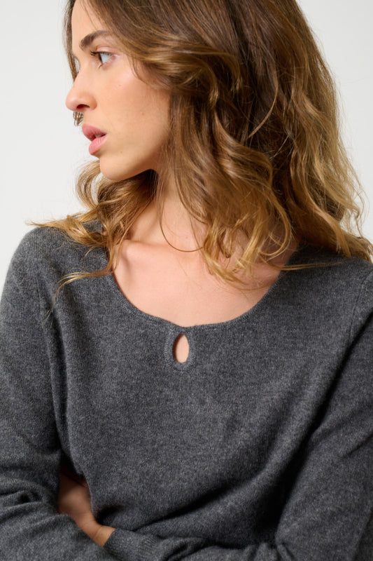 GLYDER pull col bateau goutte devant anthracite chiné 100% cachemire