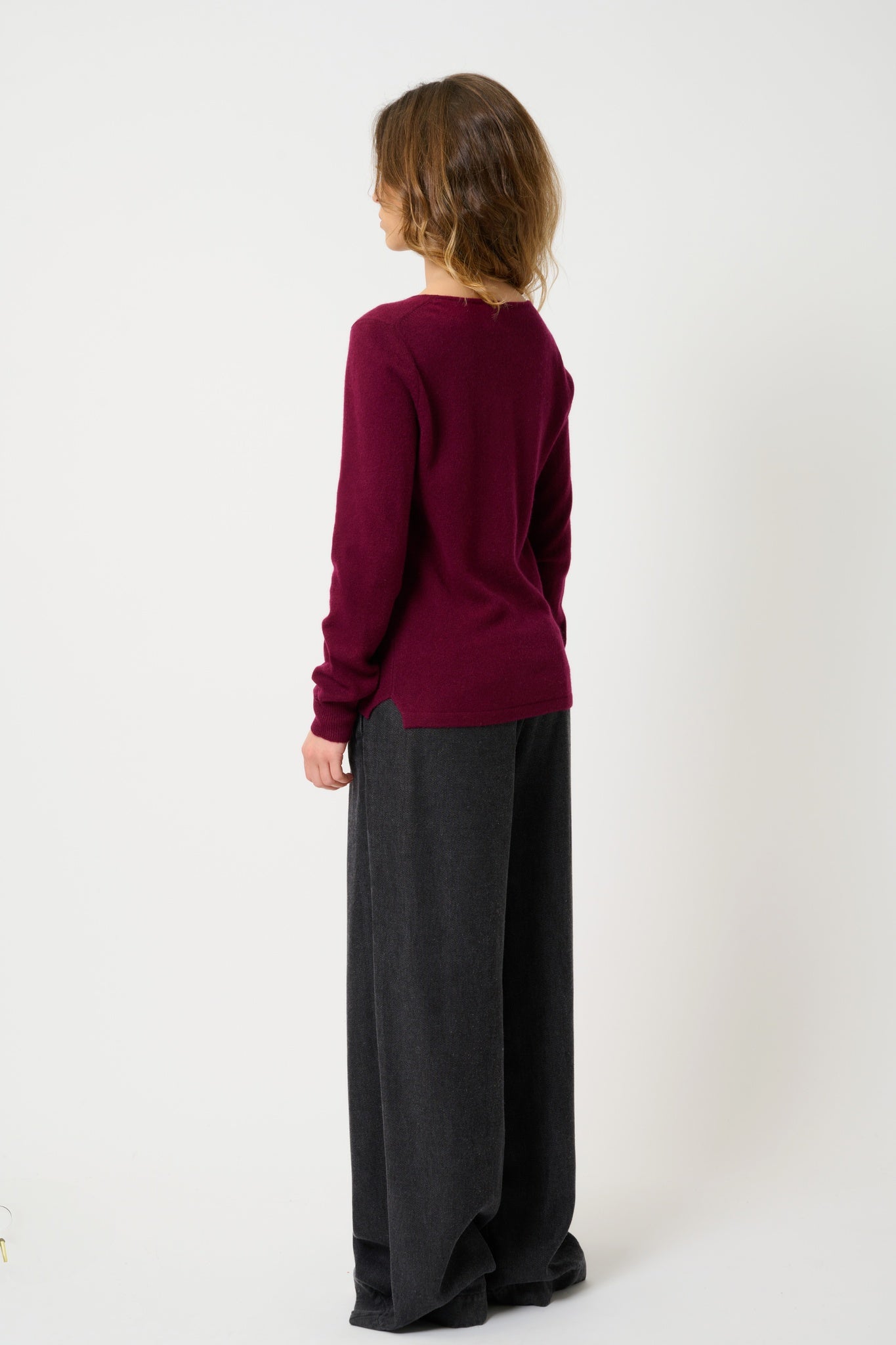 GLYDER boat-neck sweater drop front burgundy 100% cashmere