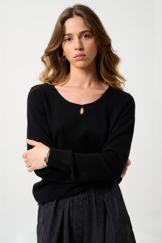 glyder pull col bateau goutte devant noir 100% cachemire