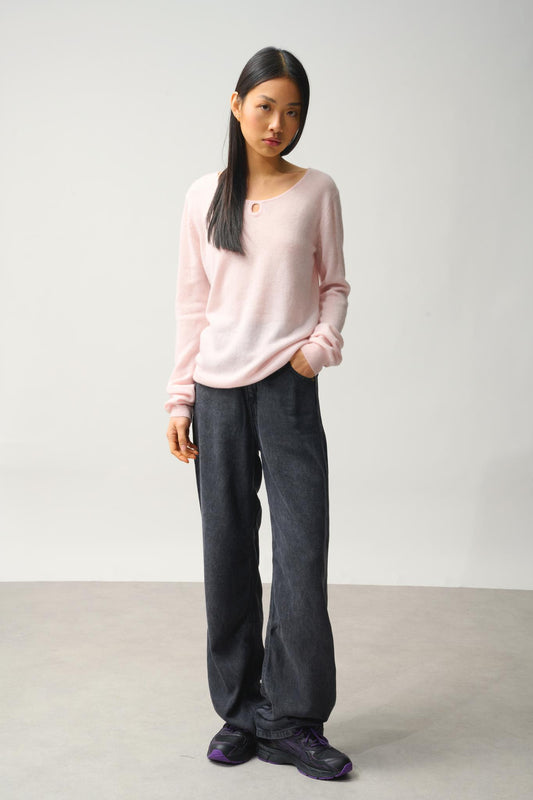 GLYDER pull col bateau goutte devant poudre 100% cachemire