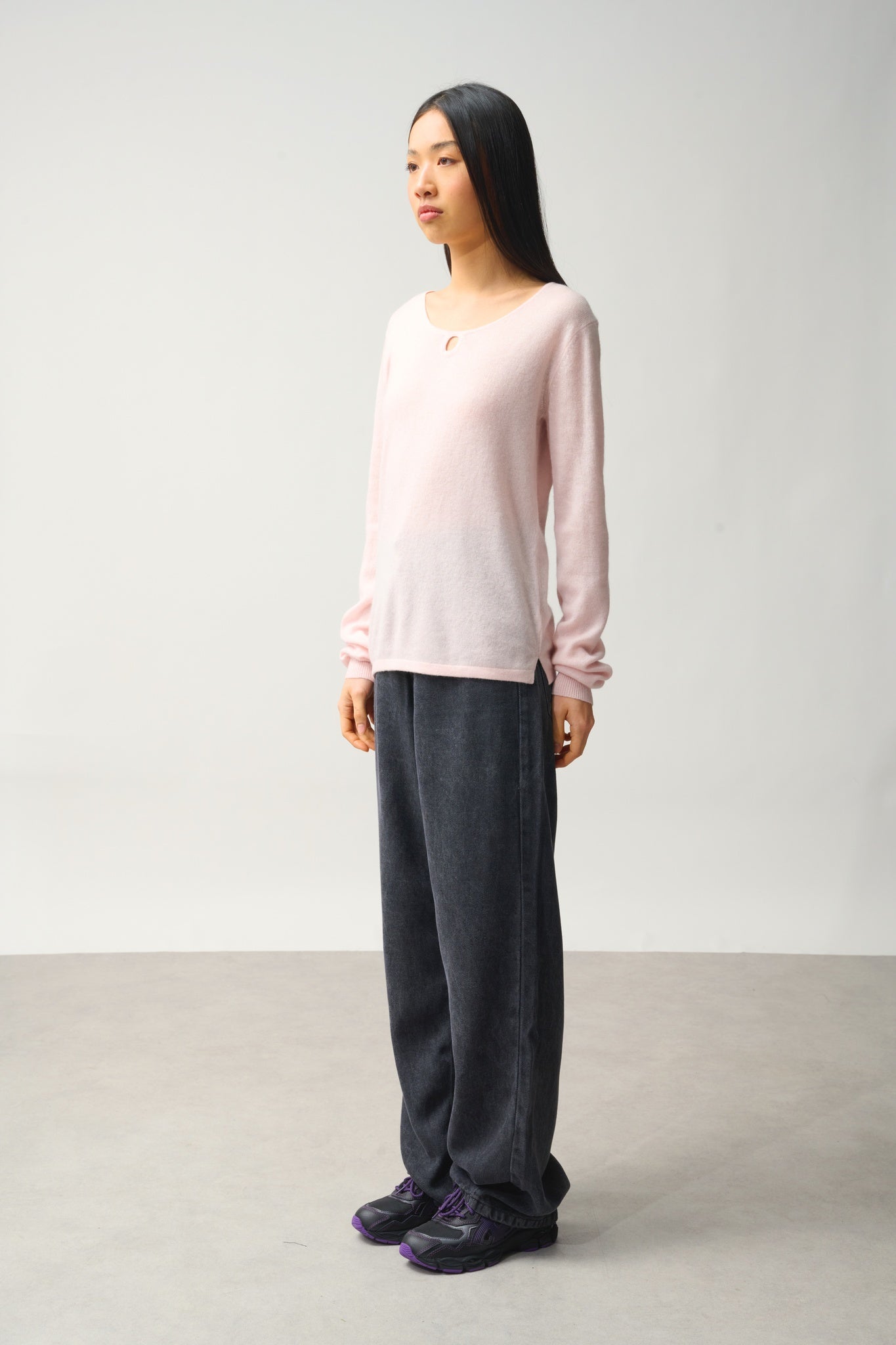 GLYDER pull col bateau goutte devant poudre 100% cachemire