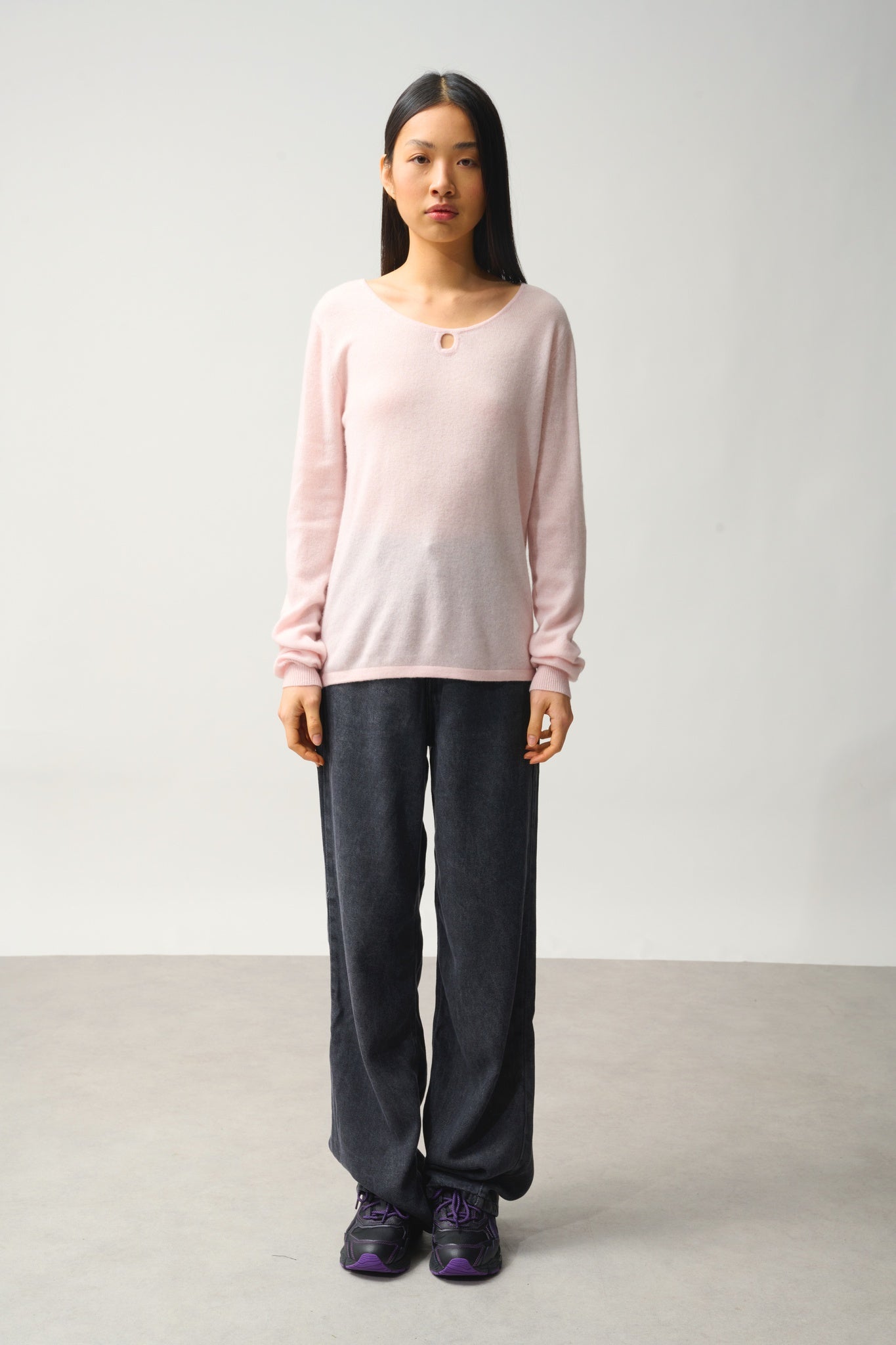 GLYDER pull col bateau goutte devant poudre 100% cachemire