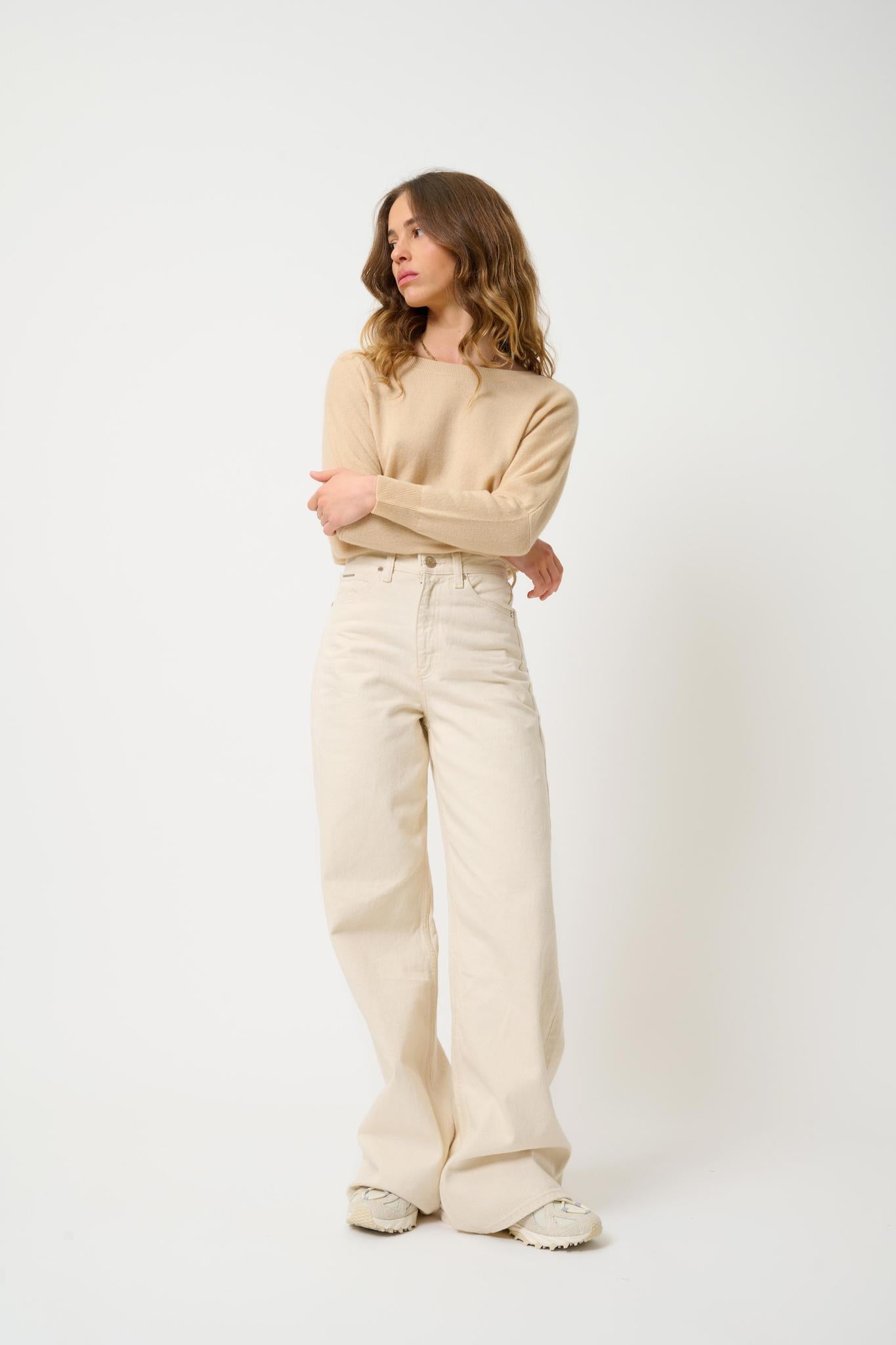 GOLÉON pull chauve souris beige 100% cachemire