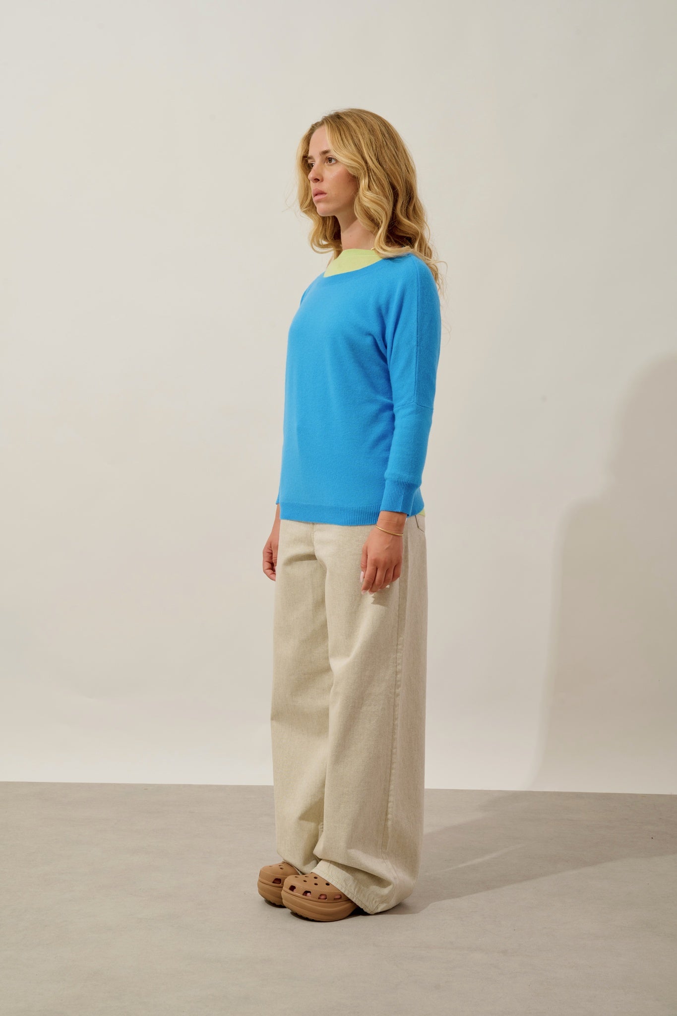 GOLÉON pull chauve souris bleu celeste 100% cachemire