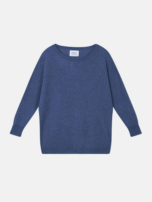 GOLÉON Fledermauspullover in Denimblau aus 100% Kaschmir