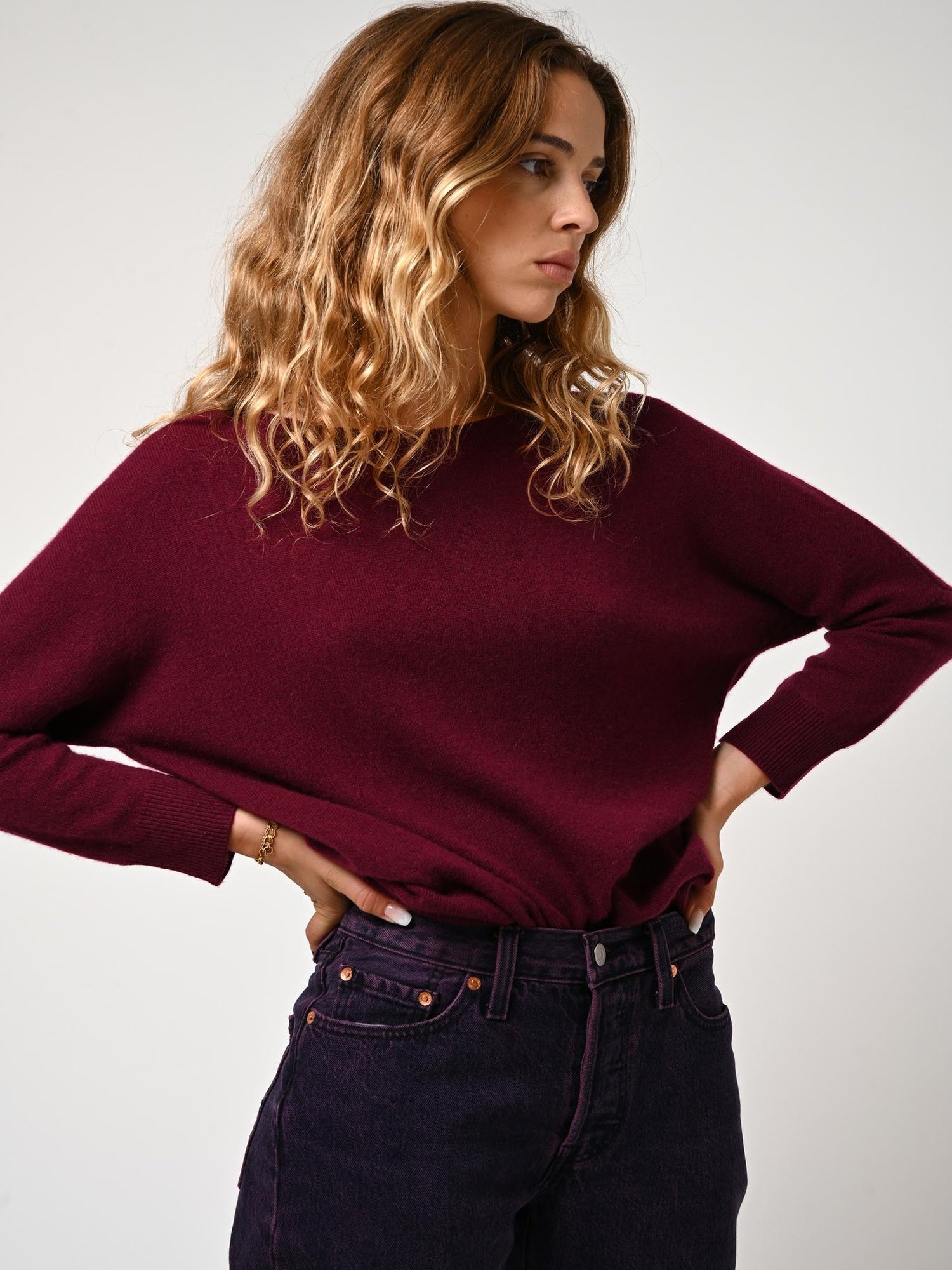 GOLÉON pull chauve souris bordeaux 100% cachemire