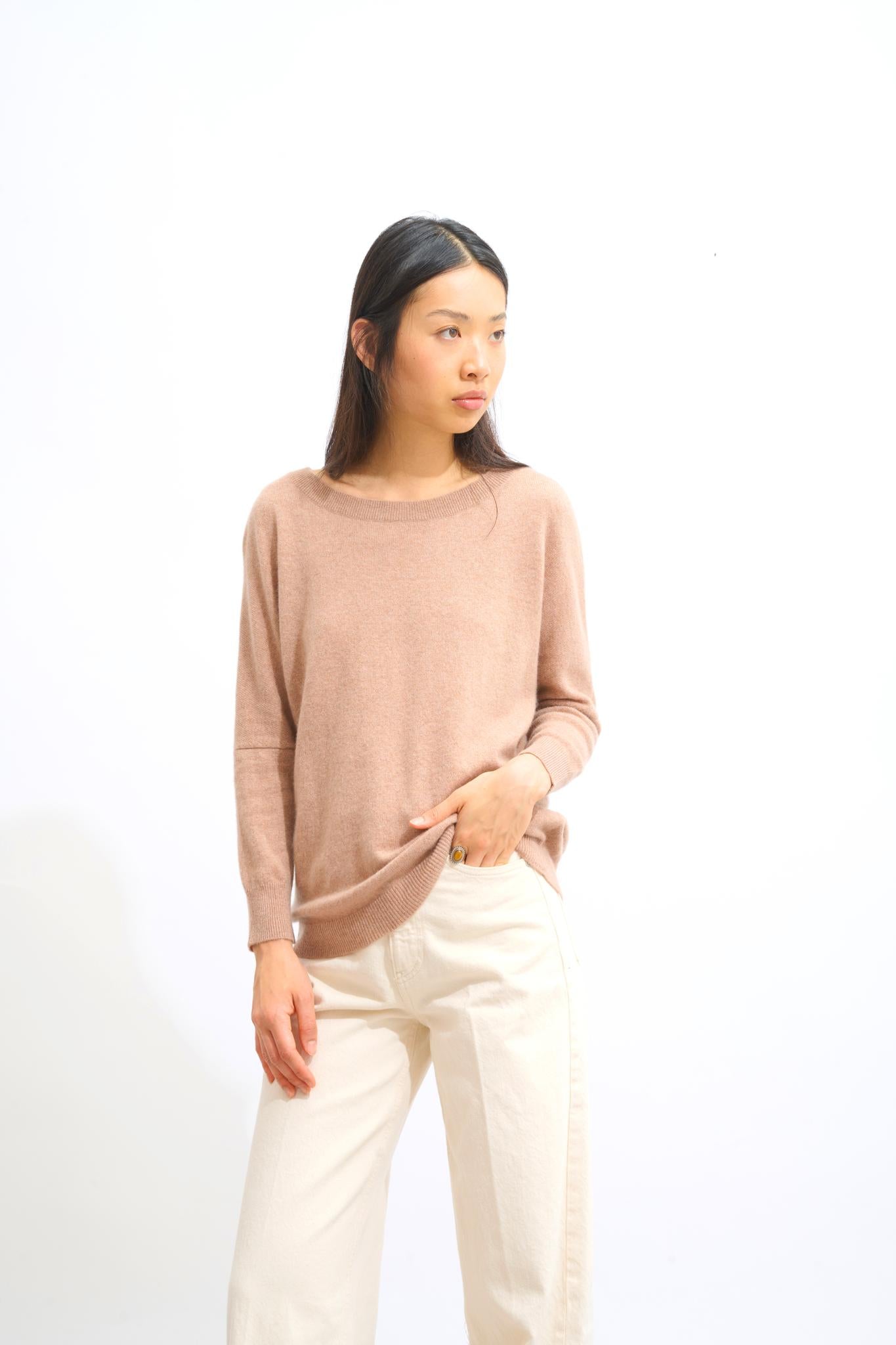 GOLÉON pull chauve souris camel chiné 100% cachemire