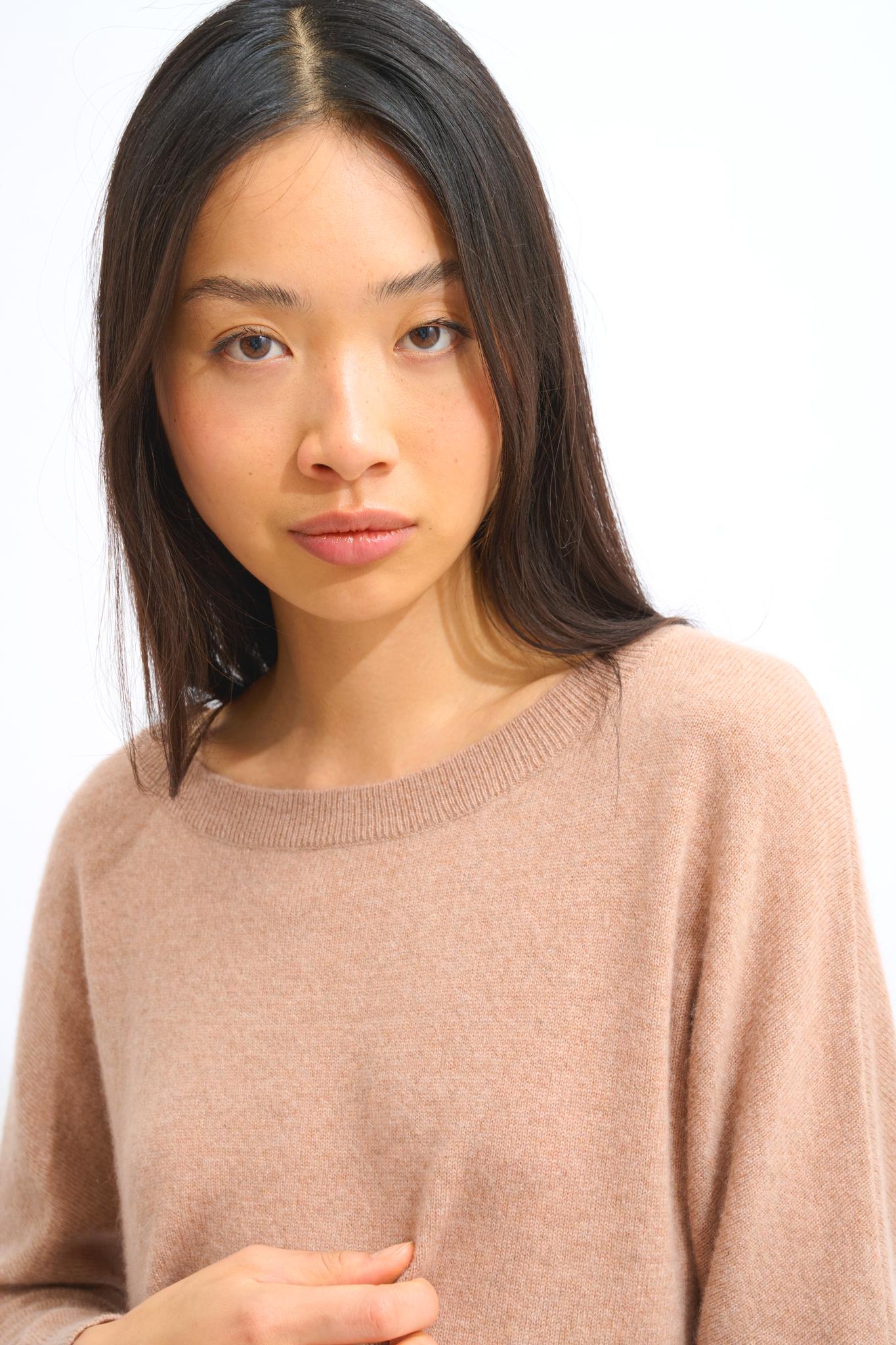 GOLÉON pull chauve souris camel chiné 100% cachemire