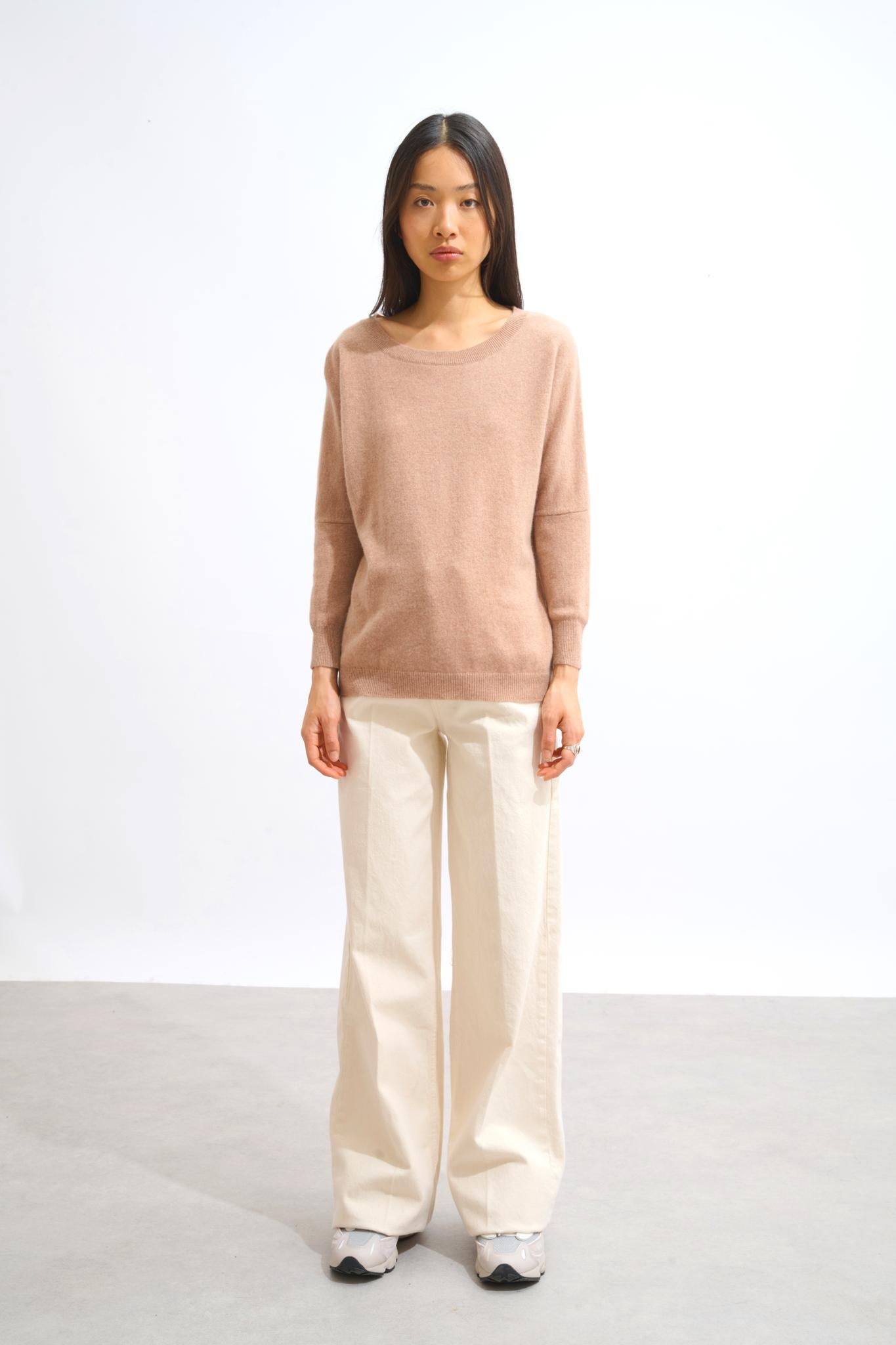 GOLÉON pull chauve souris camel chiné 100% cachemire