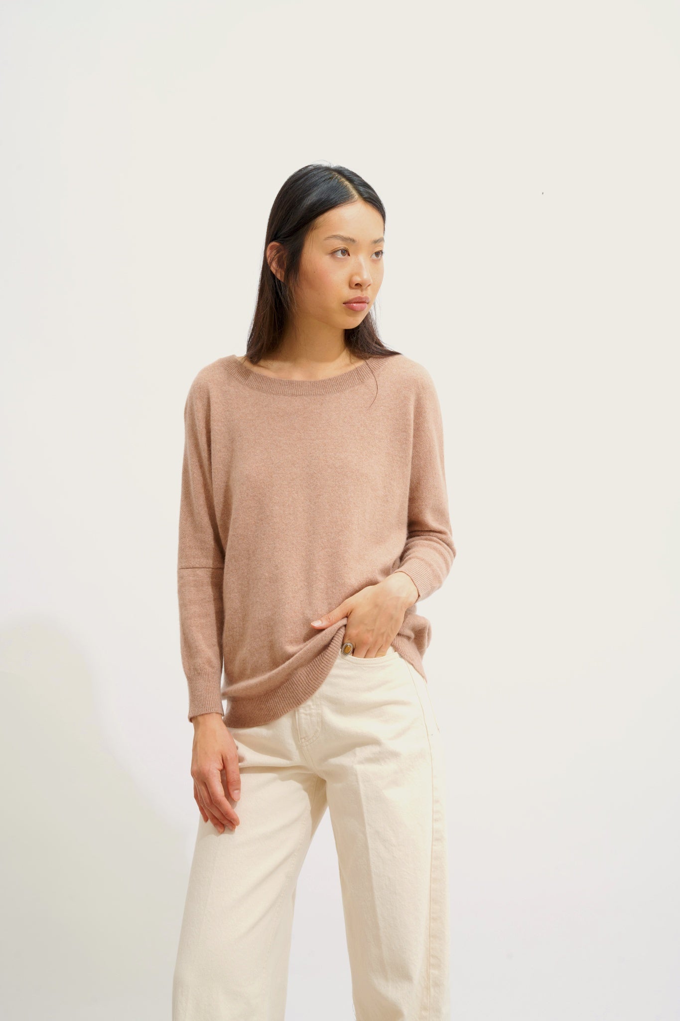 GOLÉON pull chauve souris camel chiné 100% cachemire