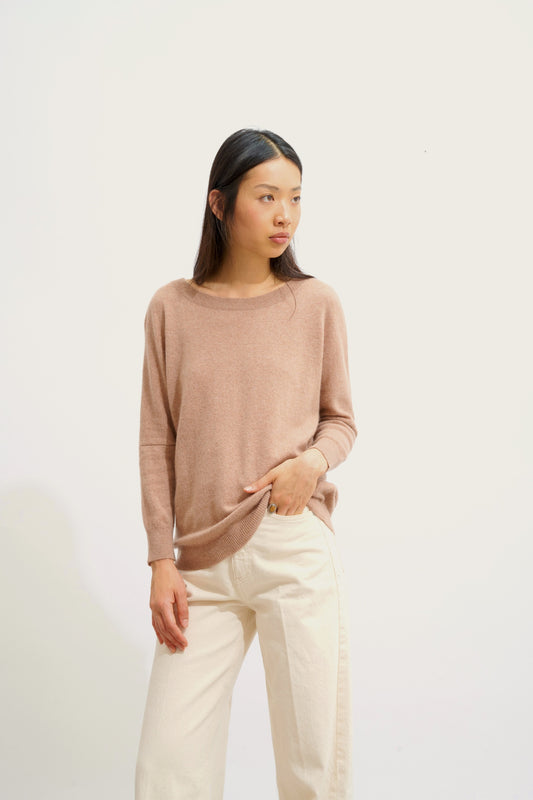 GOLÉON pull chauve souris camel chiné 100% cachemire