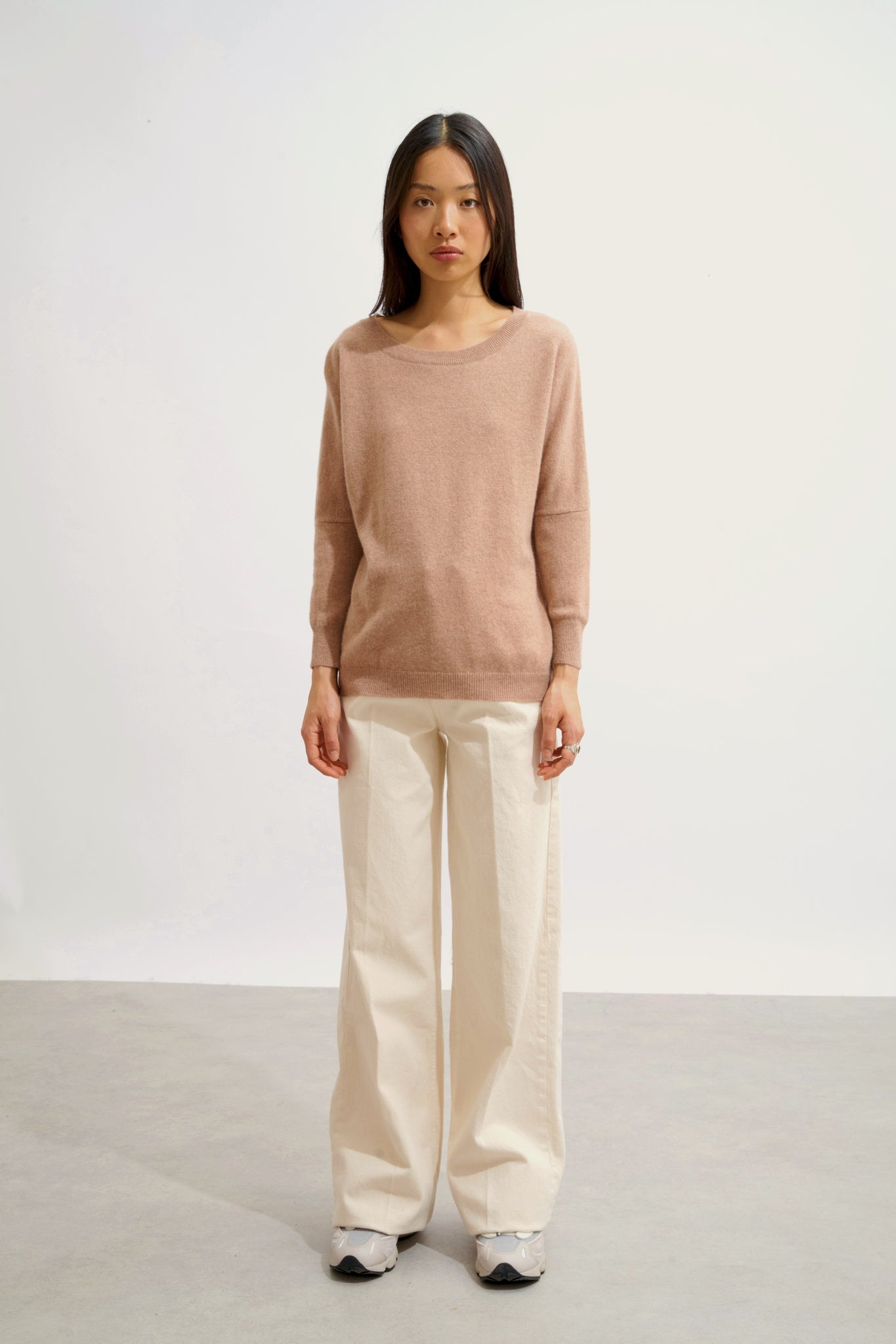 GOLÉON pull chauve souris camel chiné 100% cachemire