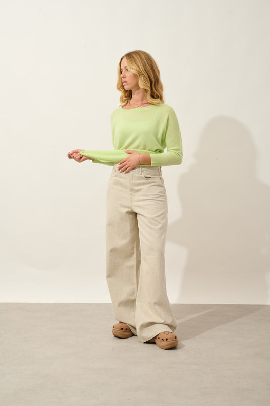 goléon pull chauve souris citron vert 100% cachemire