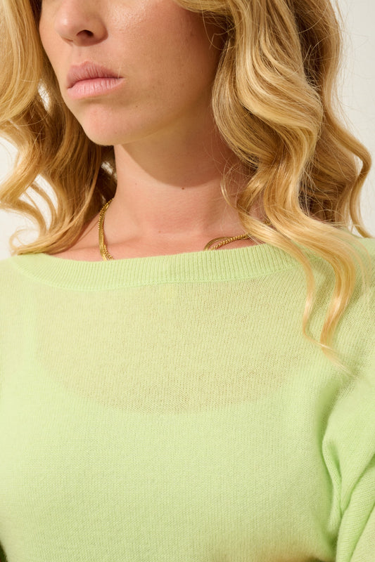 goléon pull chauve souris citron vert 100% cachemire