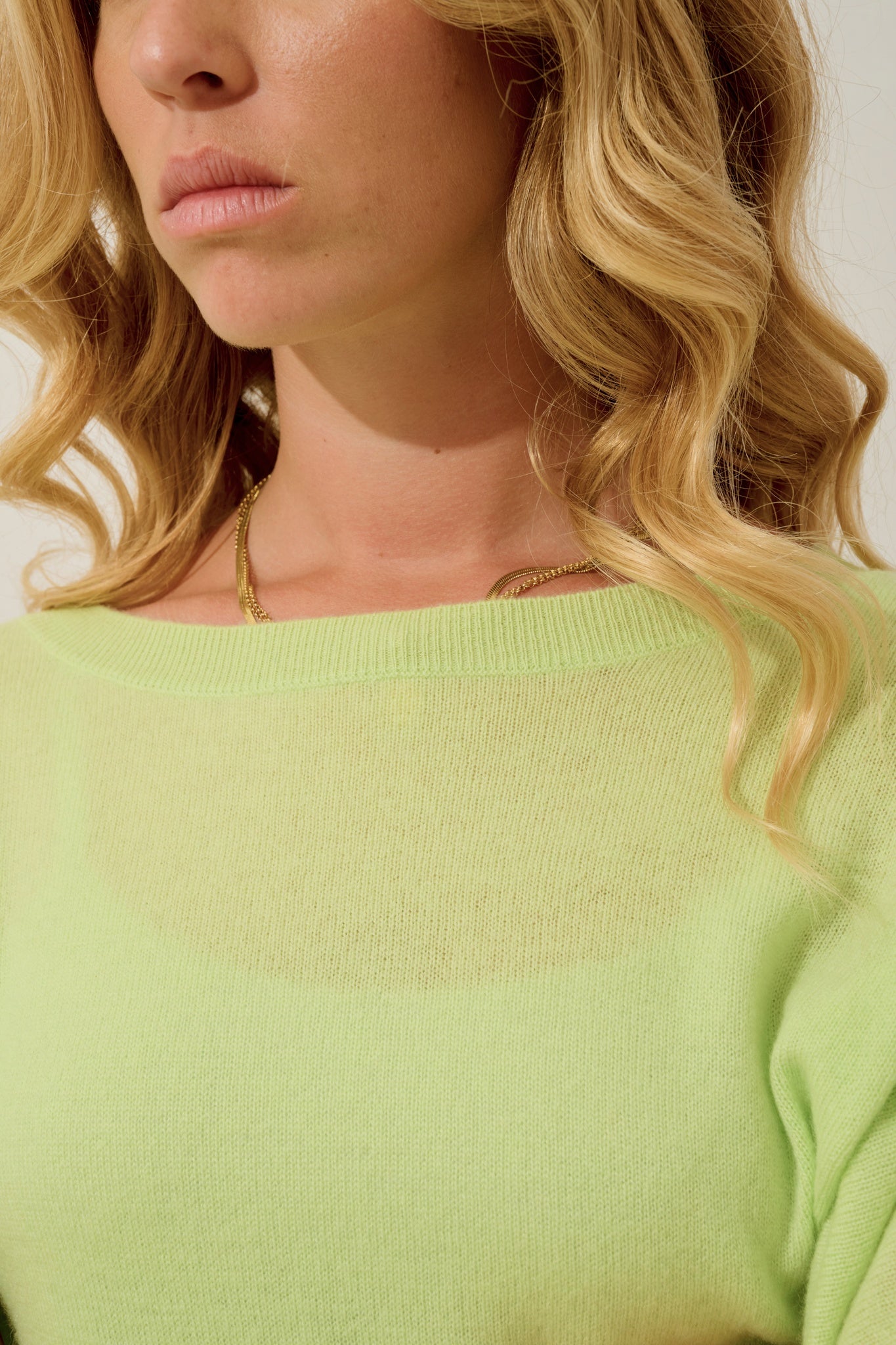 GOLÉON pull chauve souris citron vert 100% cachemire