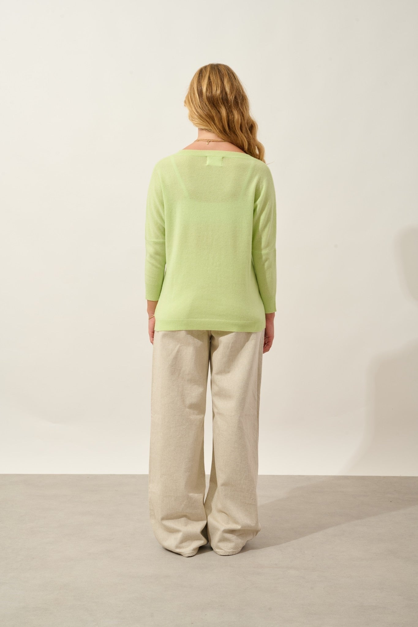 goléon pull chauve souris citron vert 100% cachemire