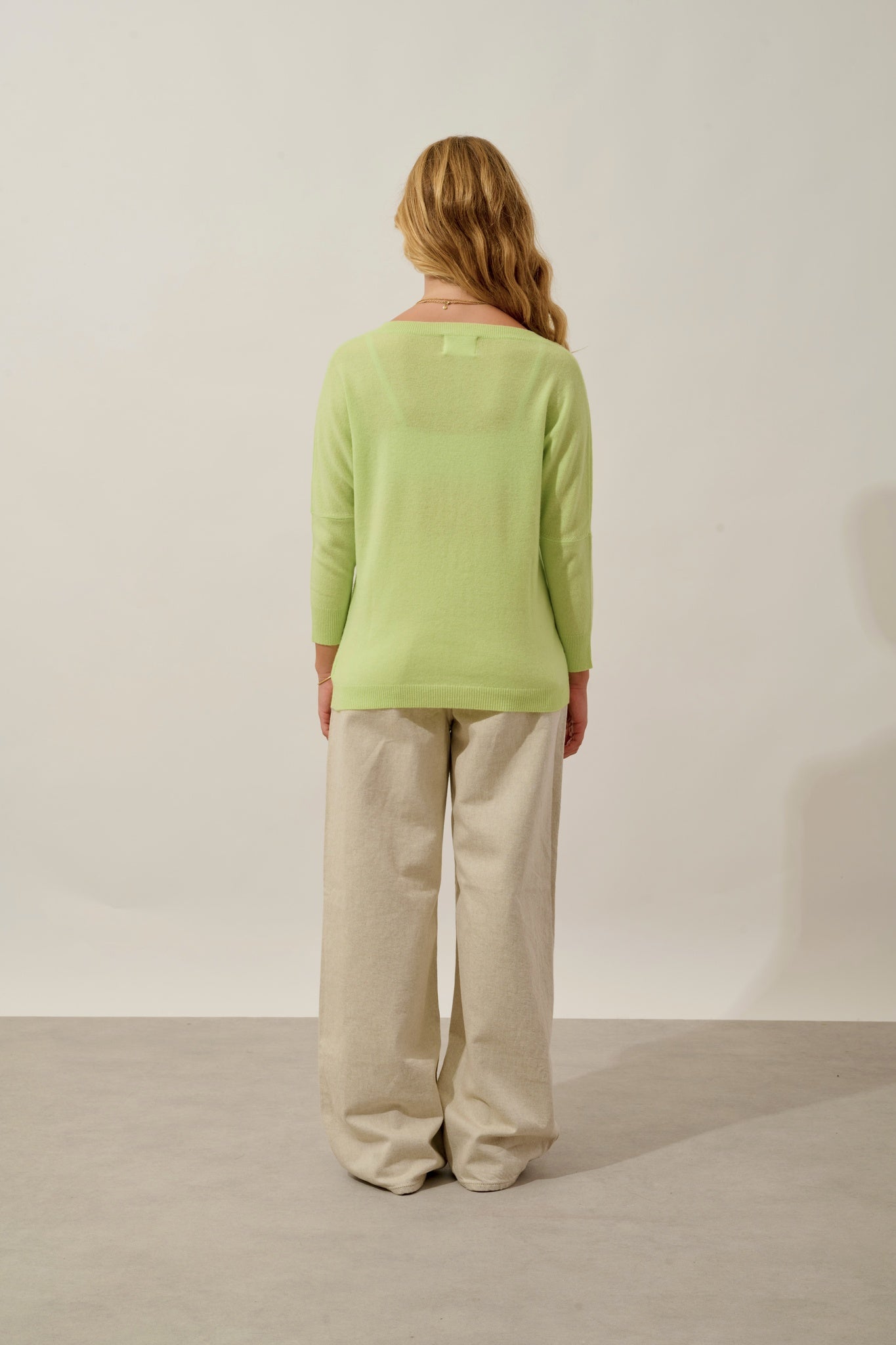 GOLÉON pull chauve souris citron vert 100% cachemire