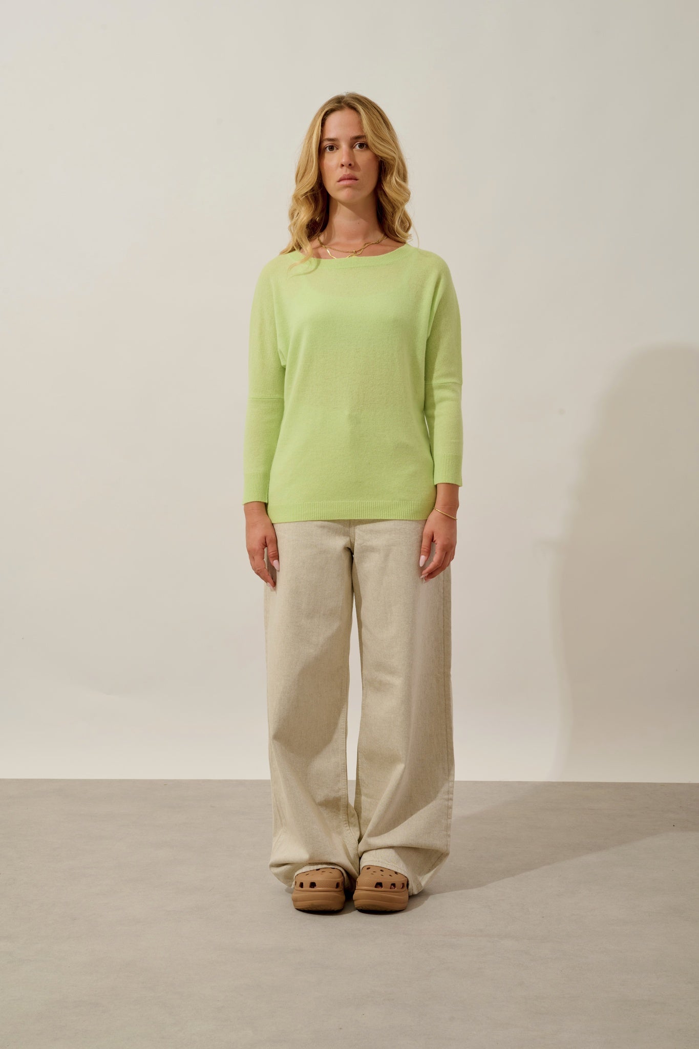 GOLÉON pull chauve souris citron vert 100% cachemire