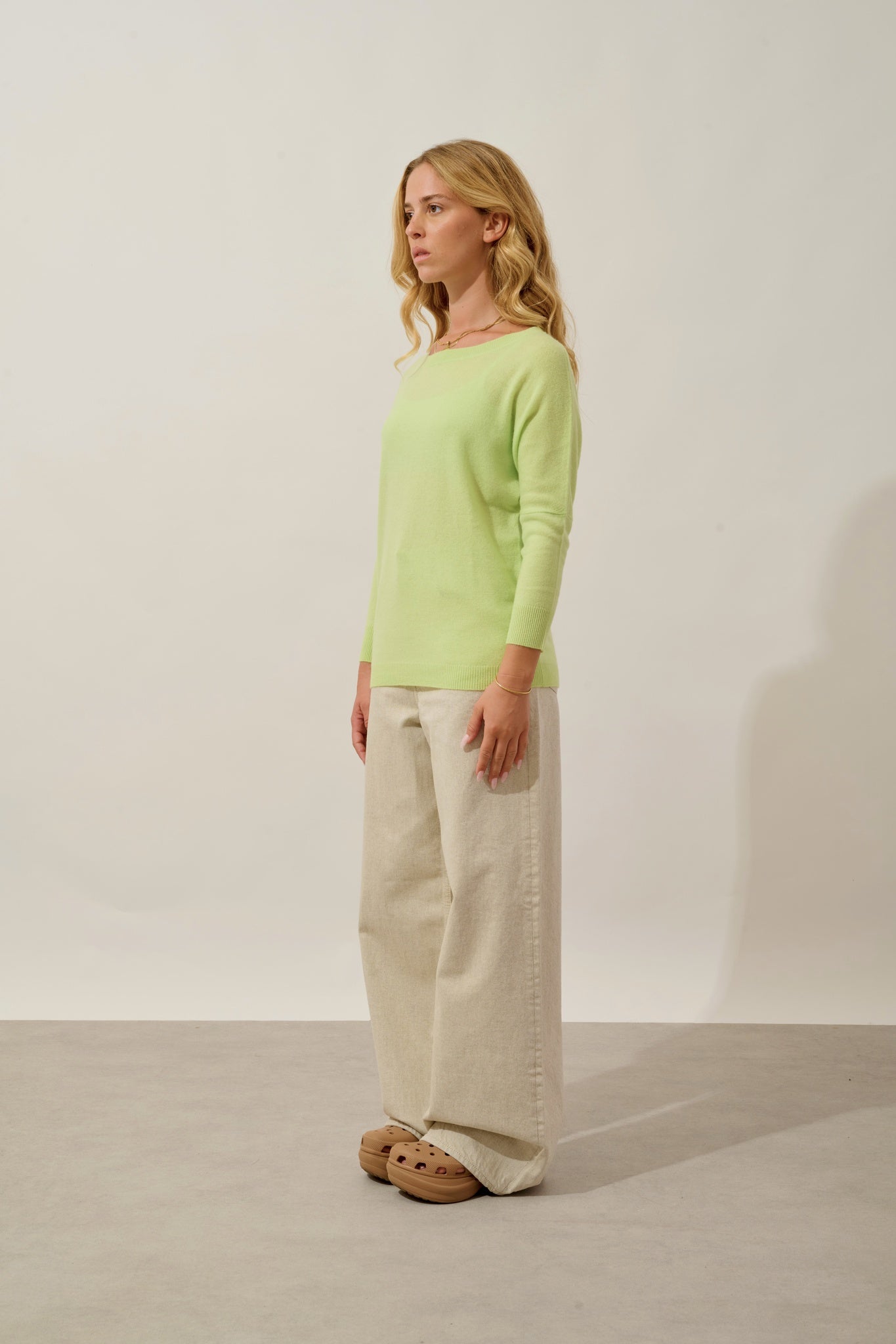 GOLÉON pull chauve souris citron vert 100% cachemire