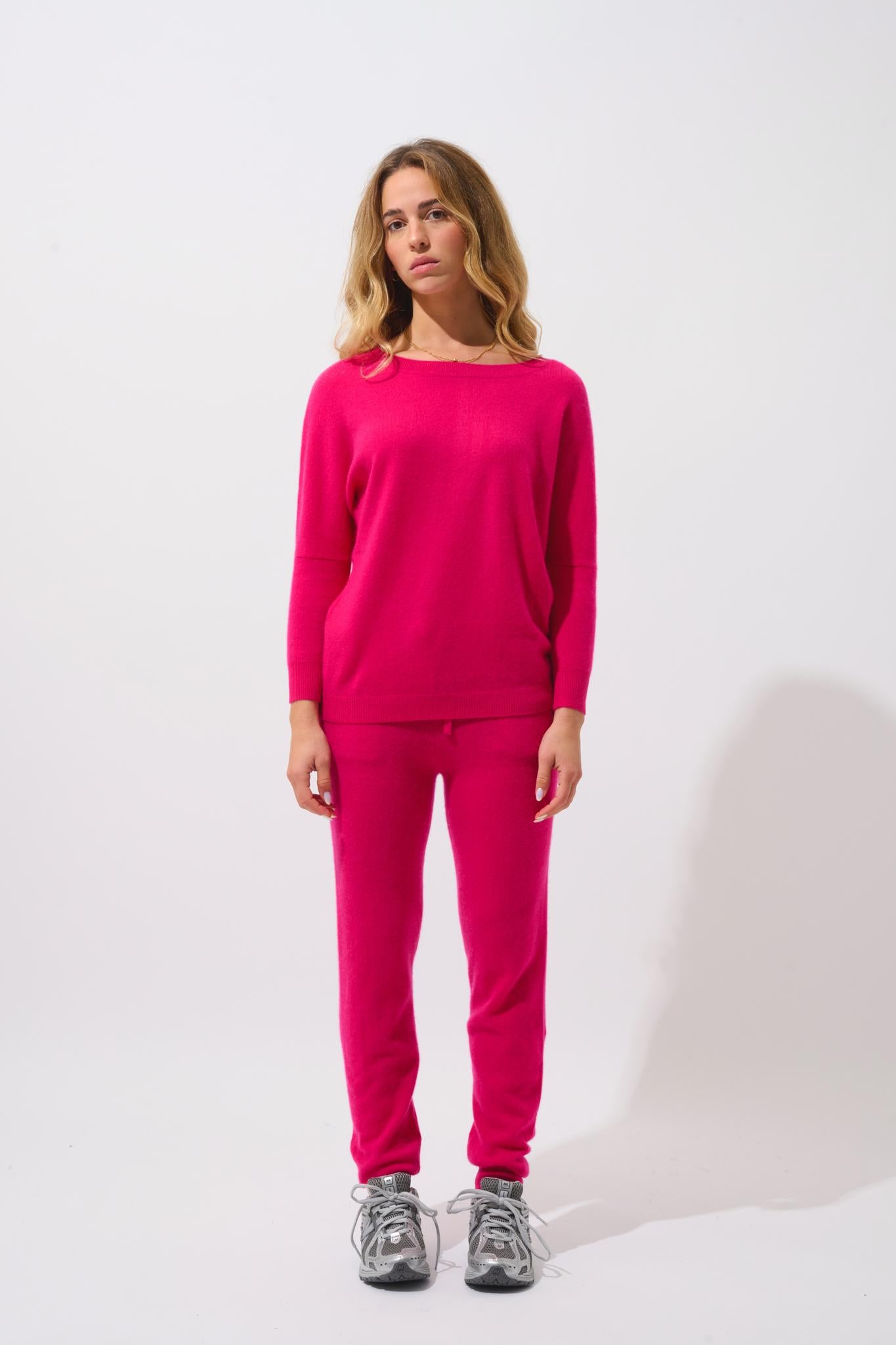 GOLÉON pull chauve souris fuchsia 100% cachemire