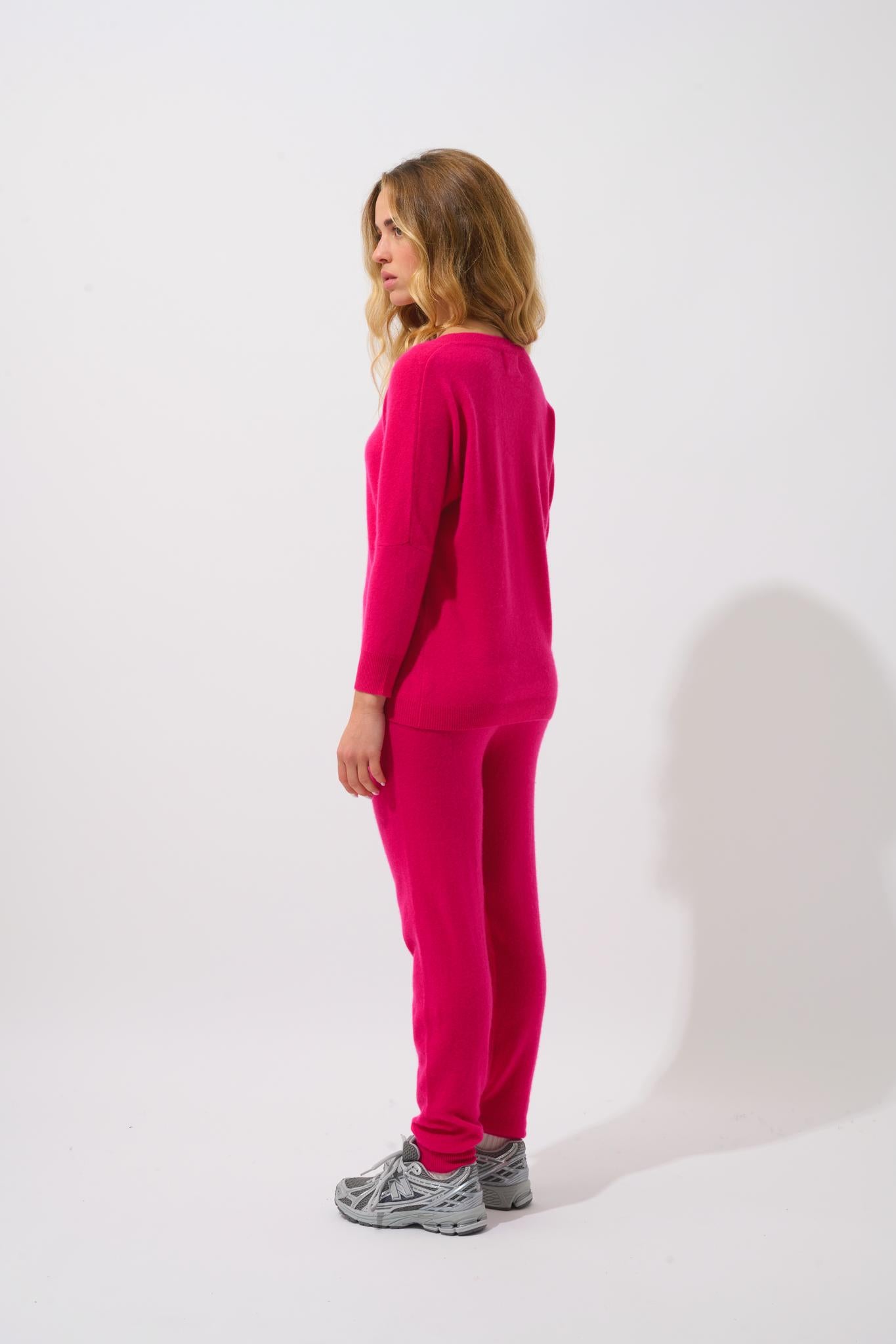 GOLÉON pull chauve souris fuchsia 100% cachemire