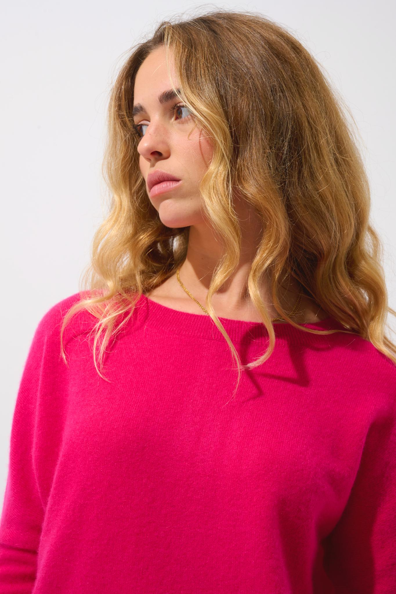 GOLÉON pull chauve souris fuchsia 100% cachemire