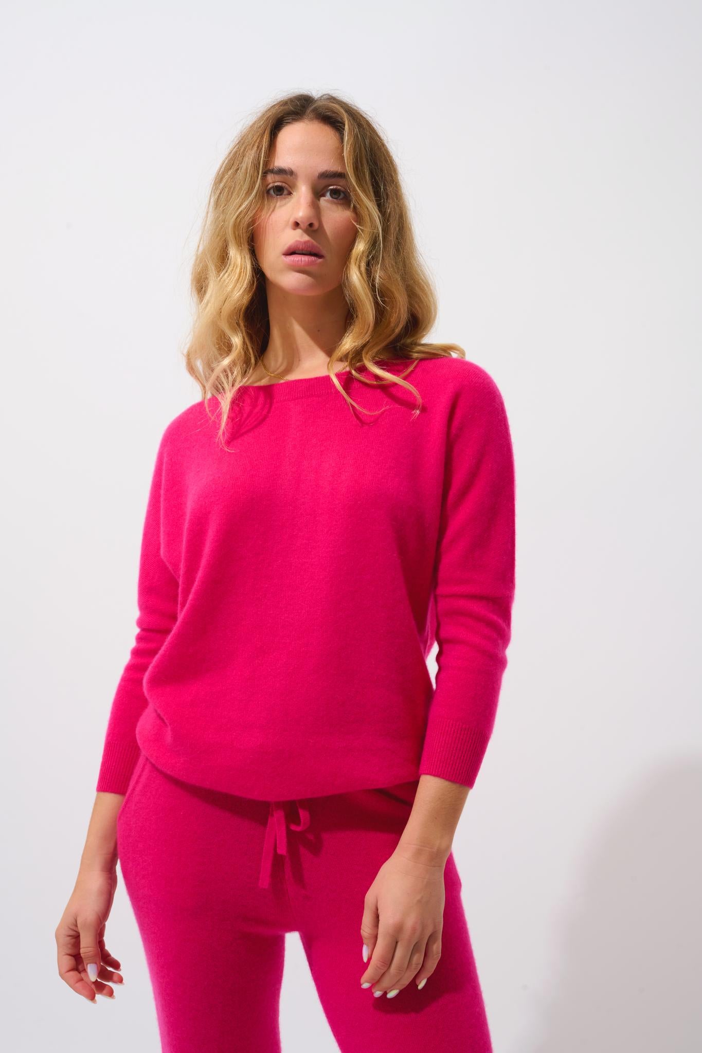 GOLÉON pull chauve souris fuchsia 100% cachemire