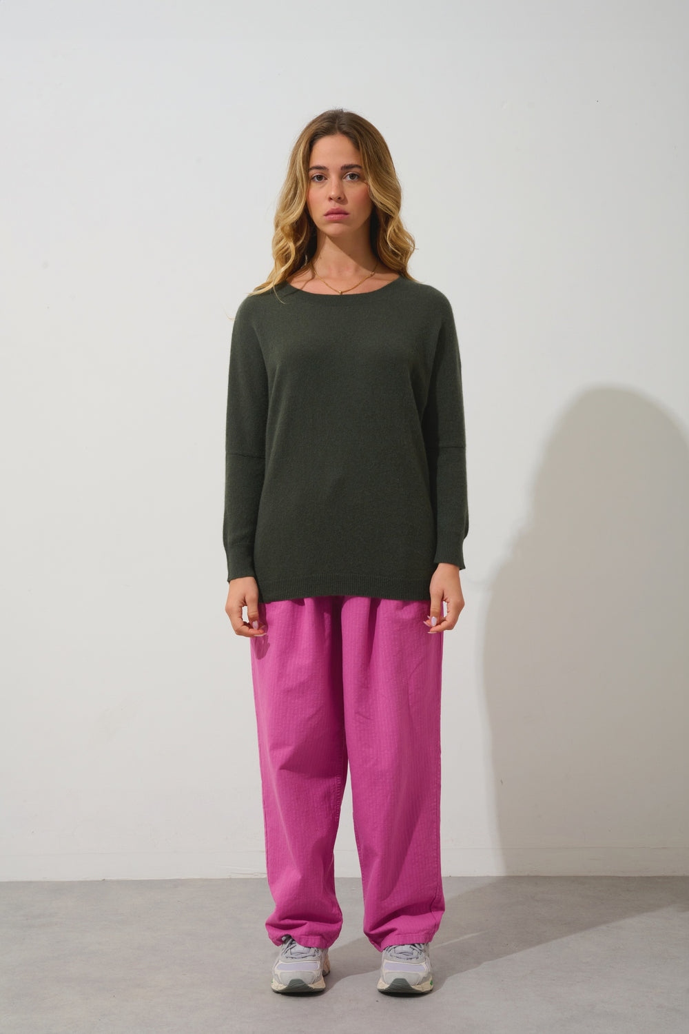 GOLÉON pull chauve souris kaki 100% cachemire