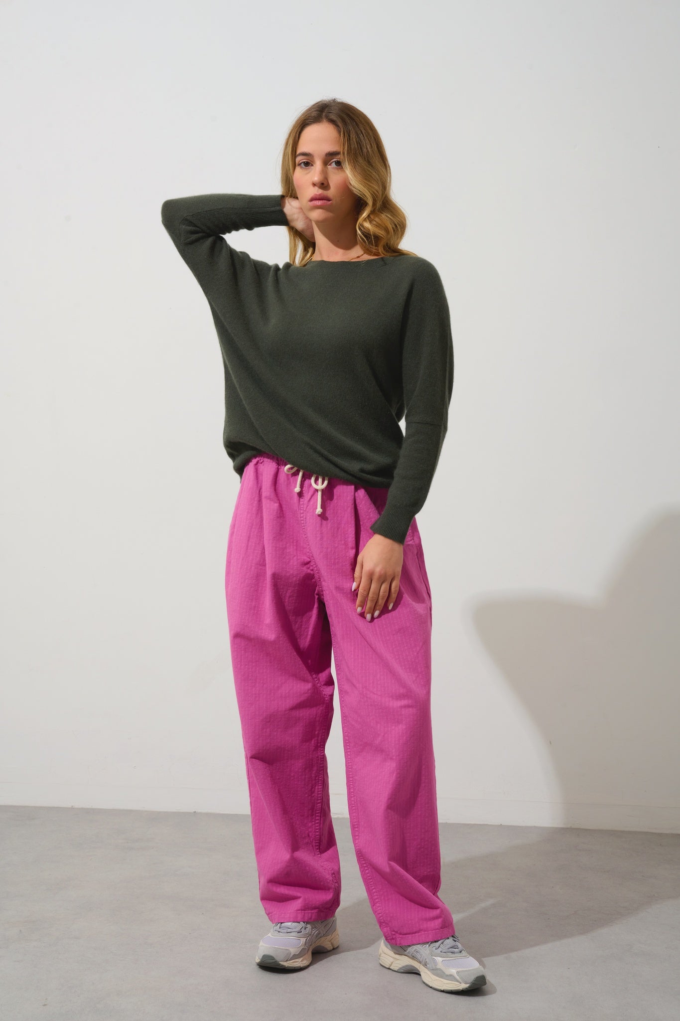 GOLÉON pull chauve souris kaki 100% cachemire