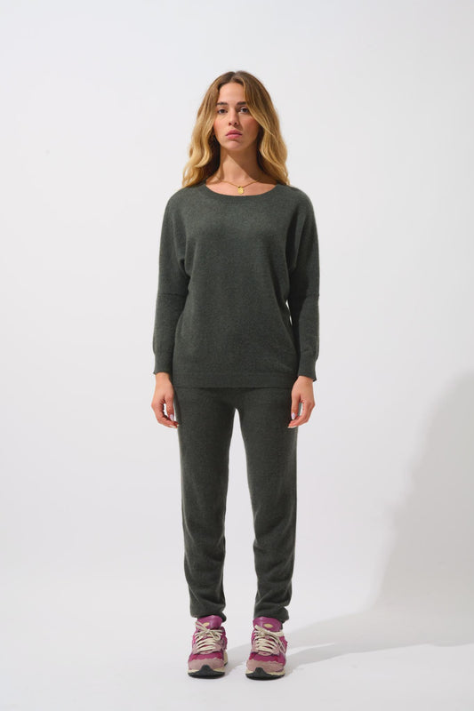 GOLÉON pull chauve souris kaki chiné 100% cachemire