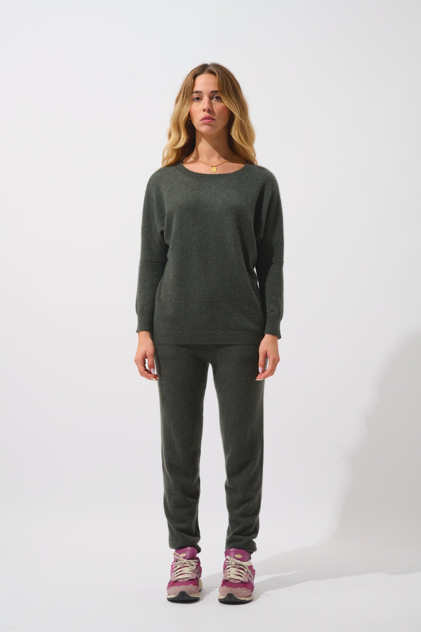 GOLÉON Fledermauspullover khaki meliert 100% Kaschmir