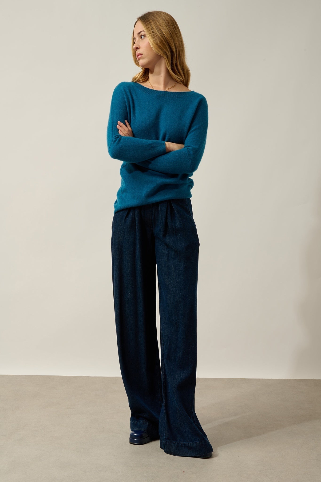 GOLÉON Pullover Fledermaus Pfau 100% Kaschmir