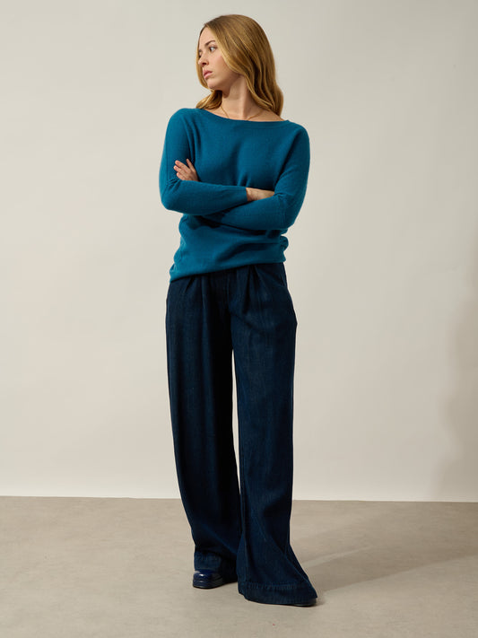 GOLÉON Pullover Fledermaus Pfau 100% Kaschmir