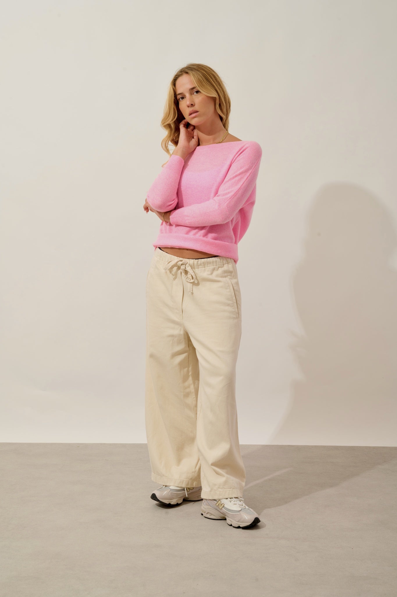 GOLÉON pull chauve souris rose fluo chiné 100% cachemire