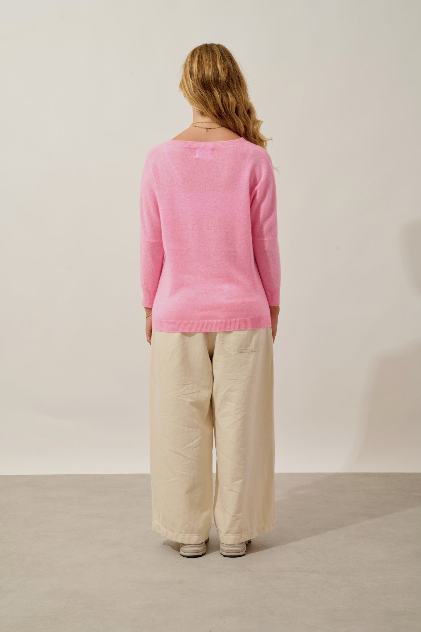 GOLÉON pull chauve souris rose fluo chiné 100% cachemire