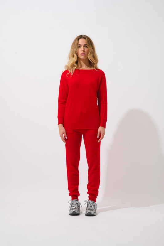 GOLÉON pull chauve souris rouge 100% cachemire