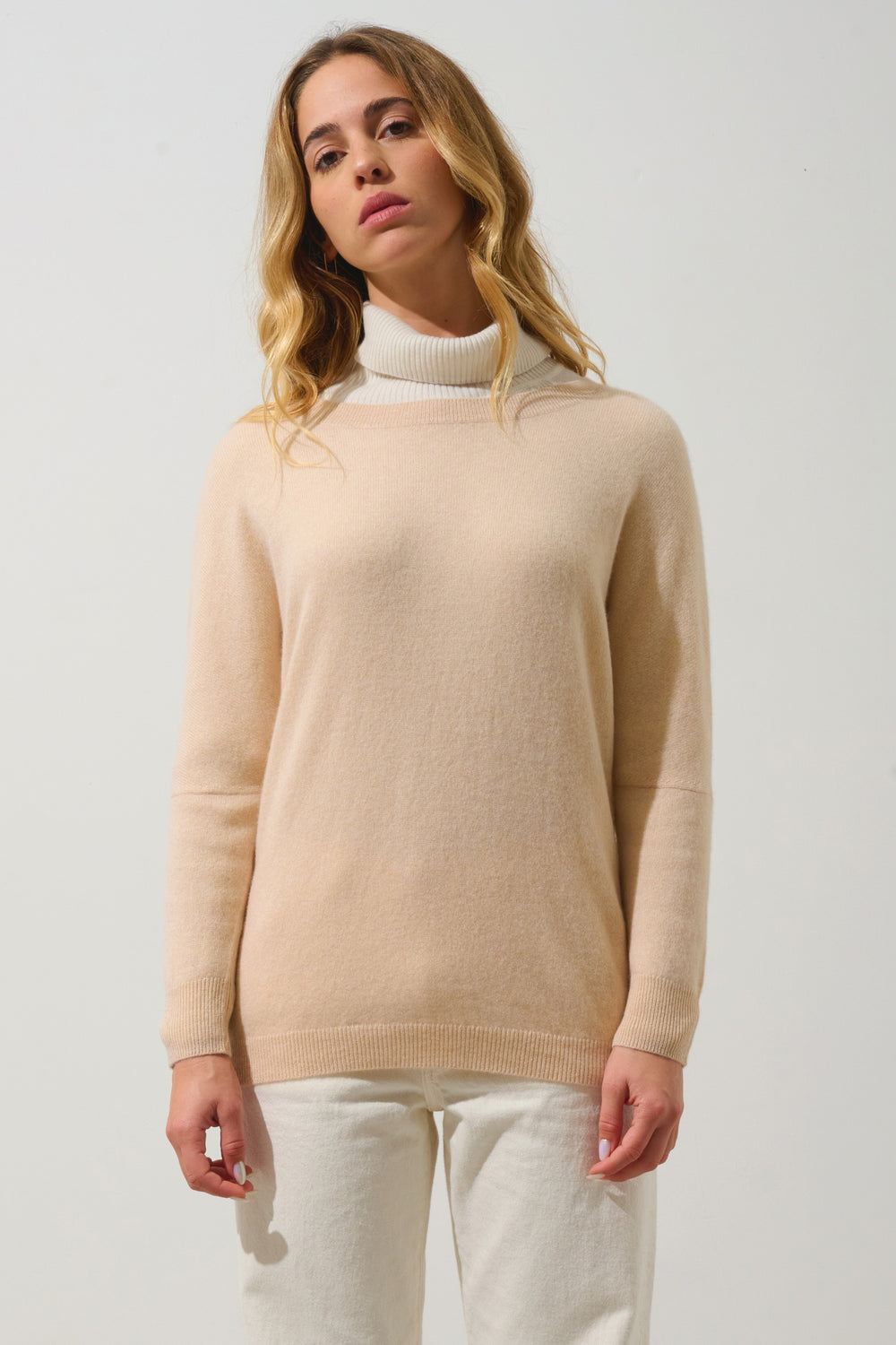 GOLÉON pull chauve souris sable 100% cachemire