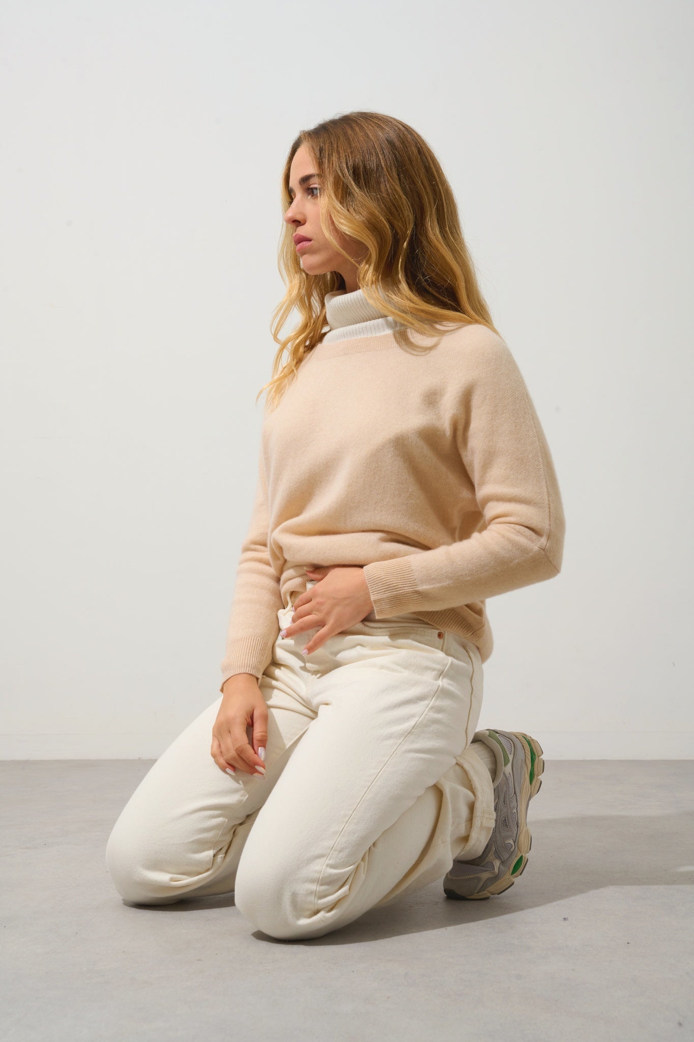 GOLÉON pull chauve souris sable 100% cachemire