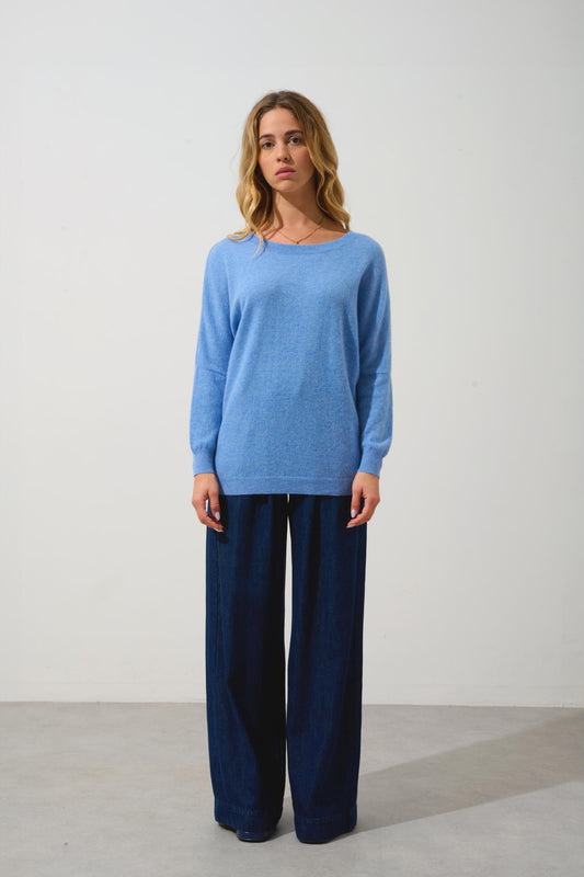 GOLÉON pull chauve souris sky 100% cachemire