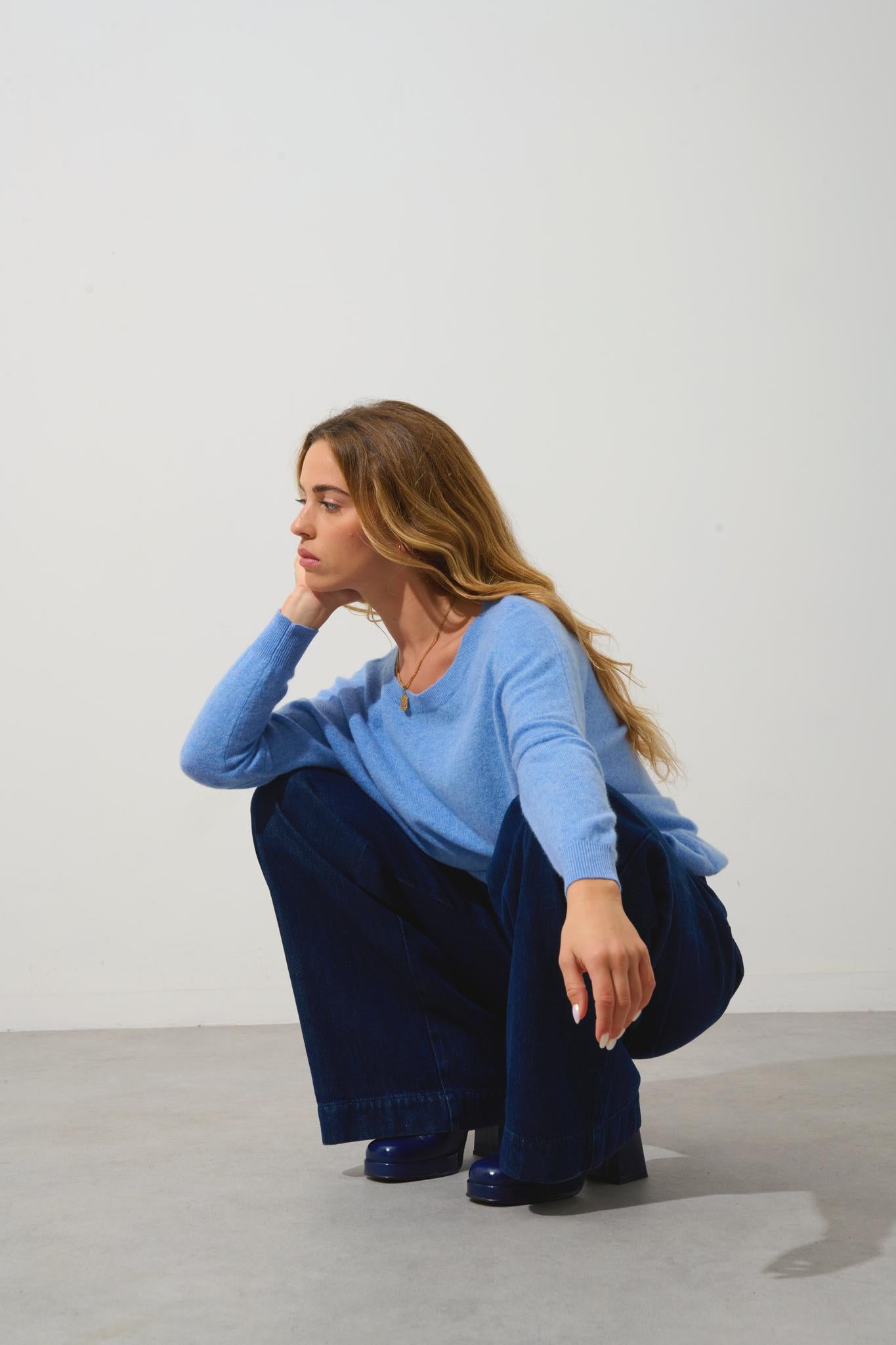 GOLÉON bald sweater sky 100% cashmere